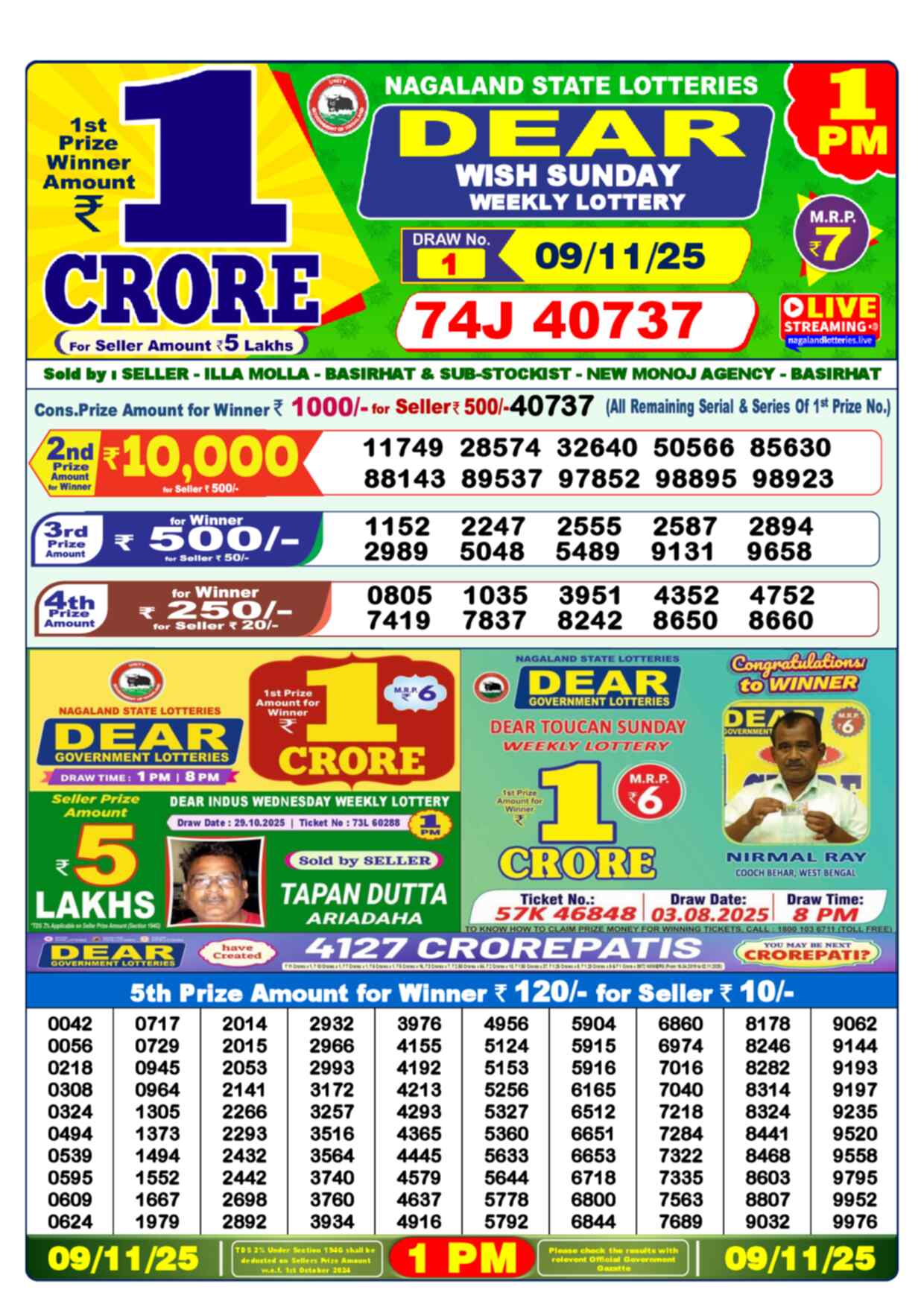 Nagaland Lottery 1 PM 09.11.2025