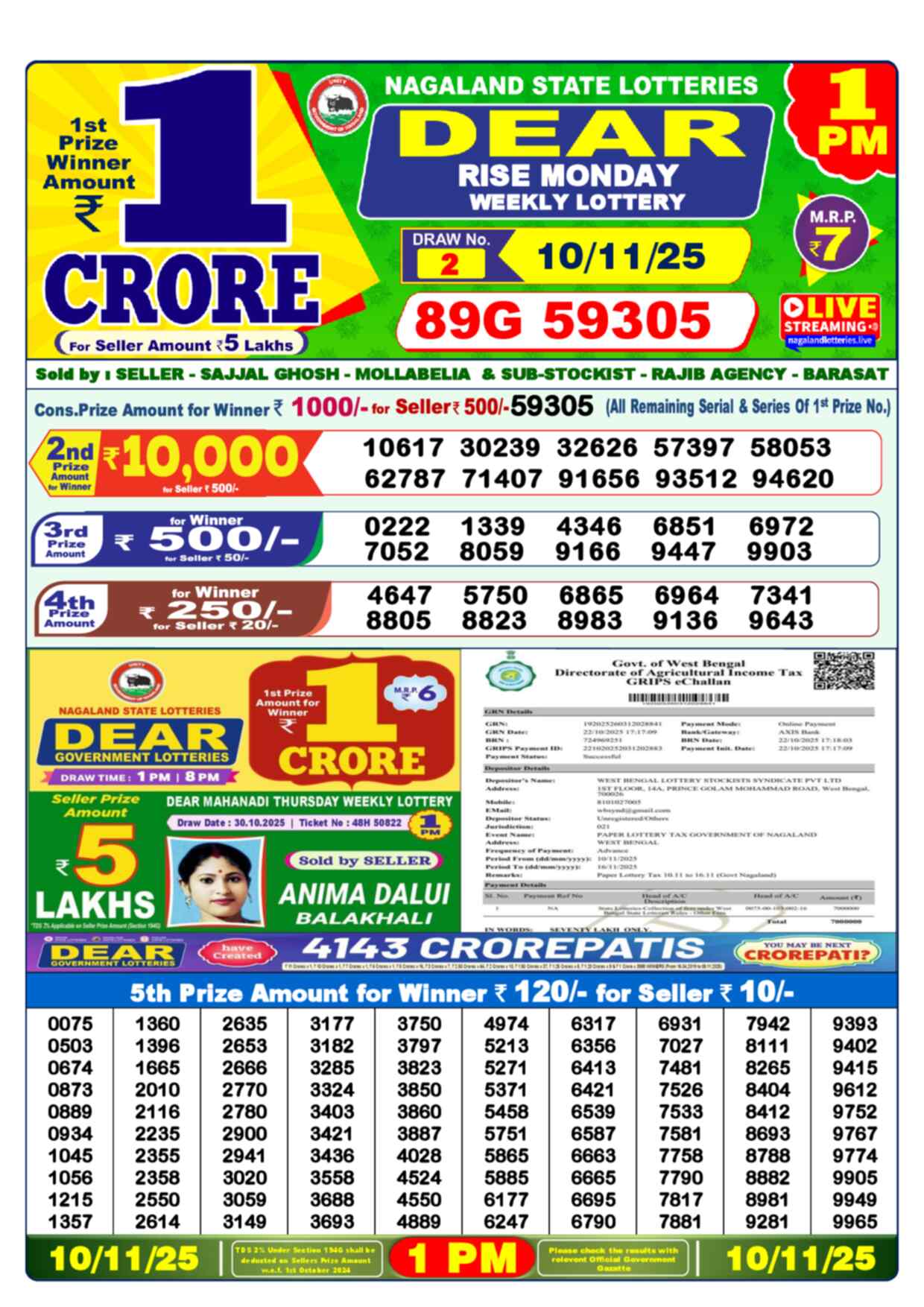 Nagaland Lottery 1 PM 10.11.2025
