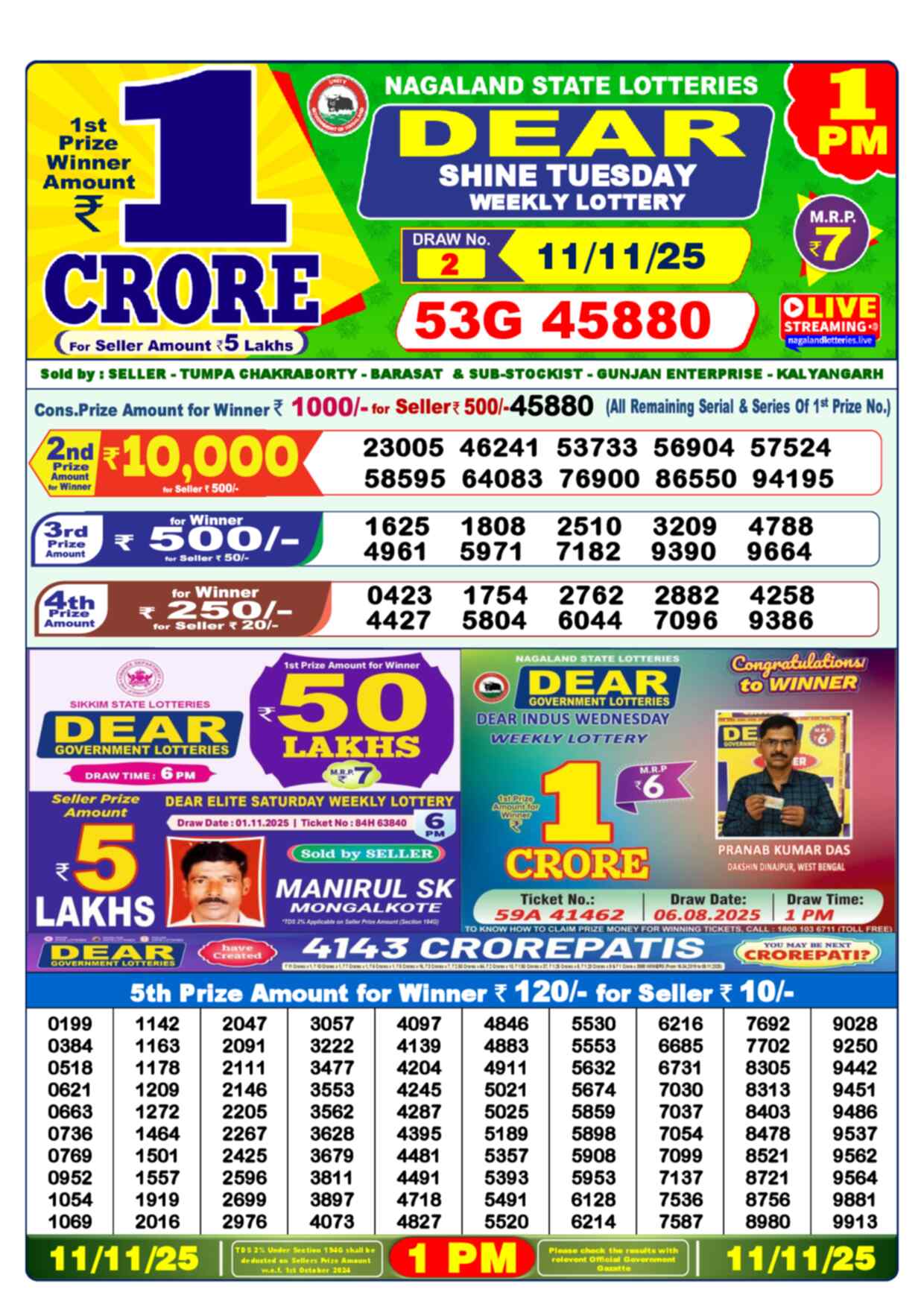Nagaland Lottery 1 PM 11.11.2025