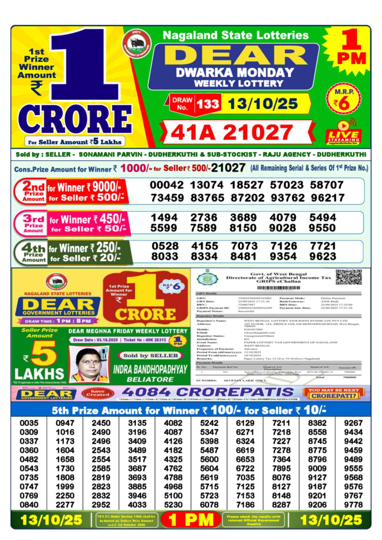 Nagaland Lottery 1 PM 13.10.2025