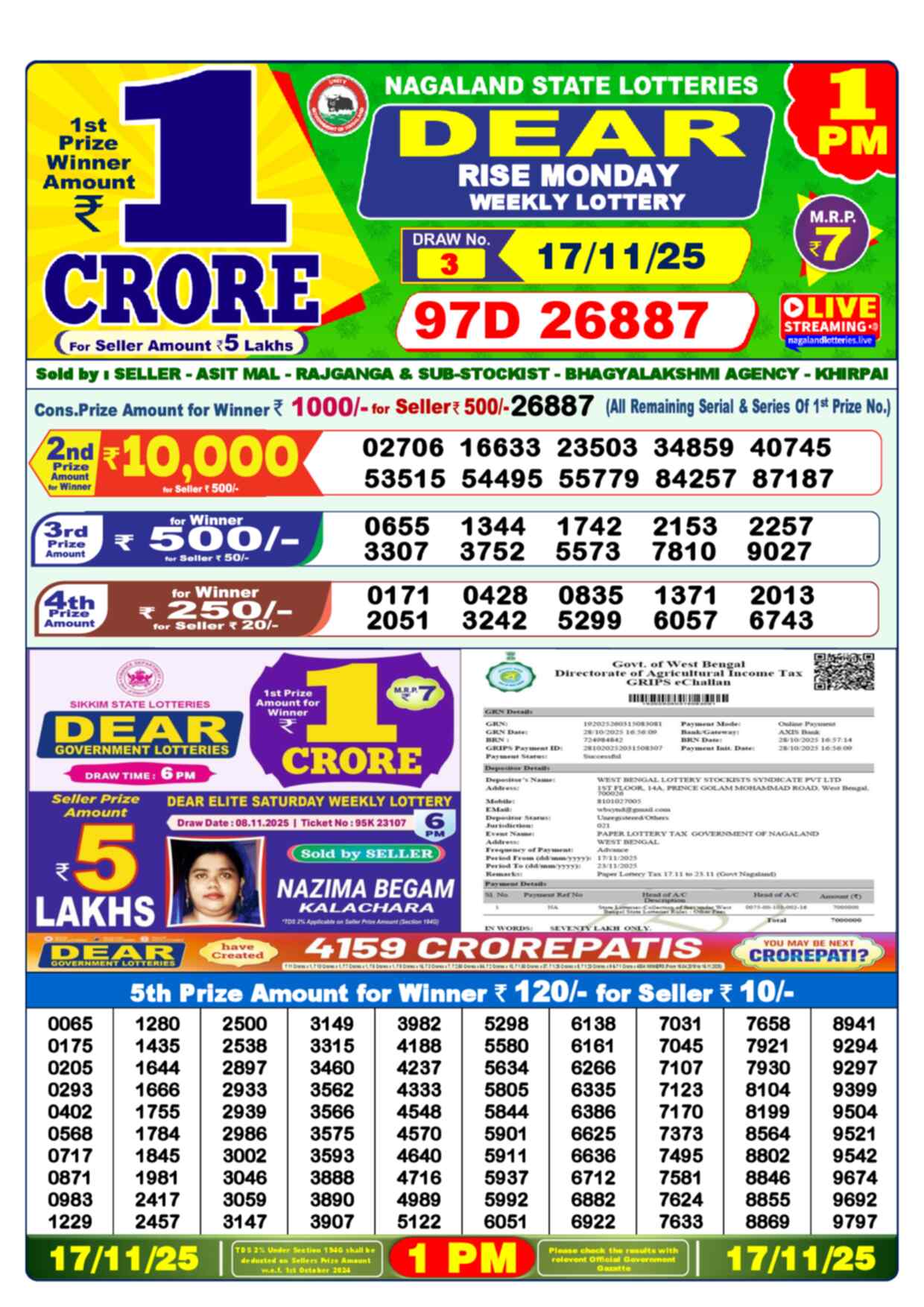 Nagaland Lottery 1 PM 17.11.2025