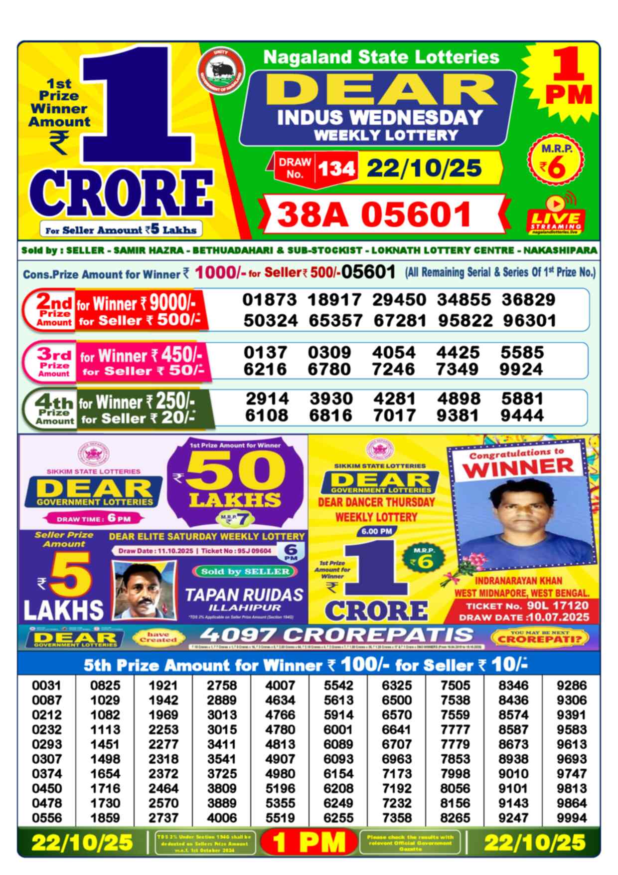 Nagaland Lottery 1 PM 22.10.2025