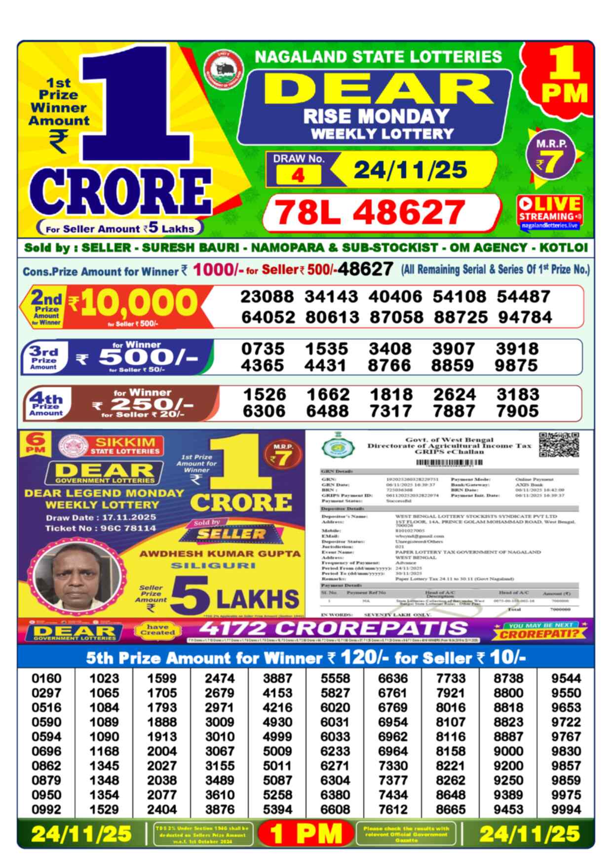 Nagaland Lottery 1 PM 24.11.2025