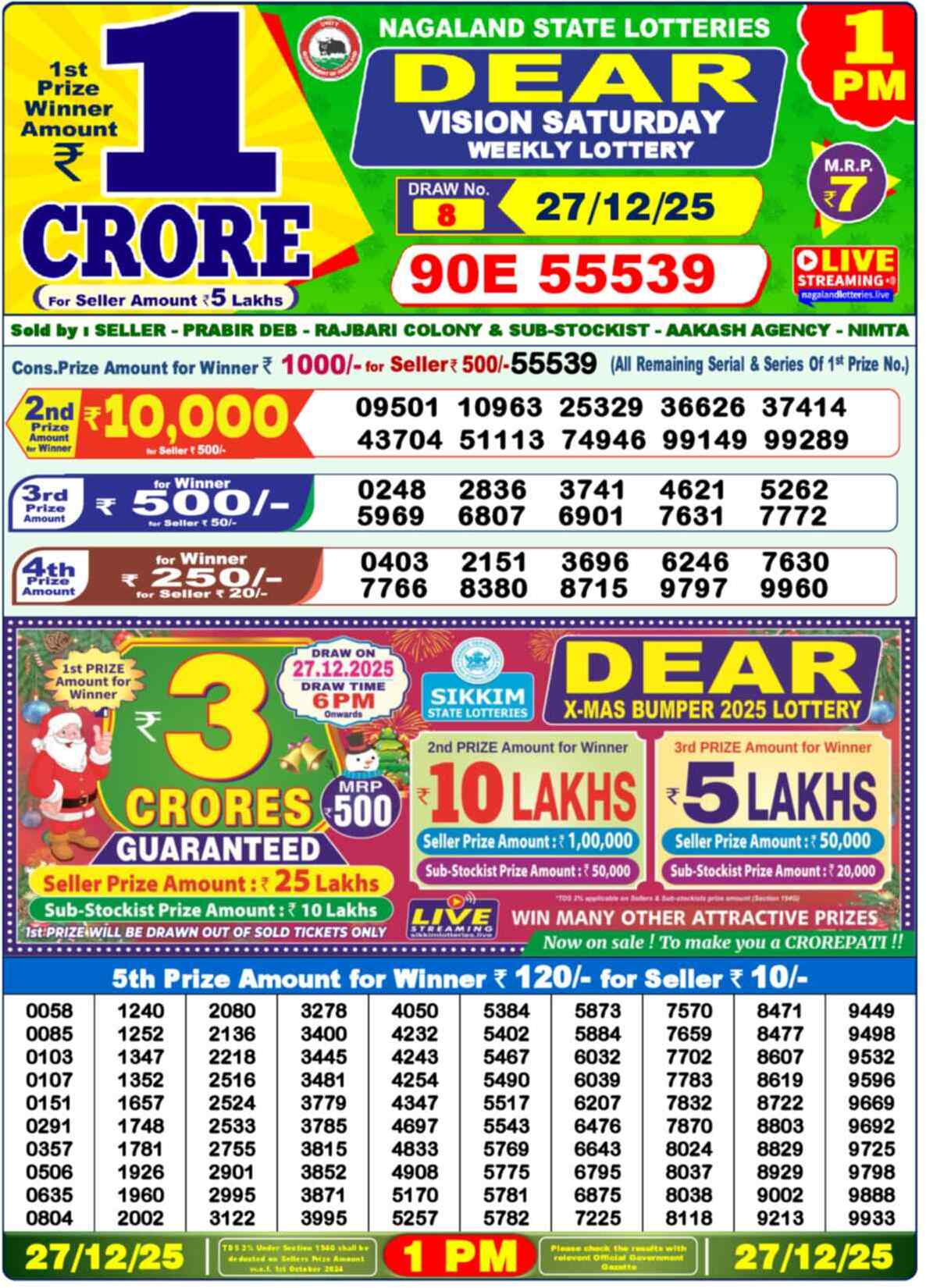 Nagaland Lottery 1 PM 27.12.2025