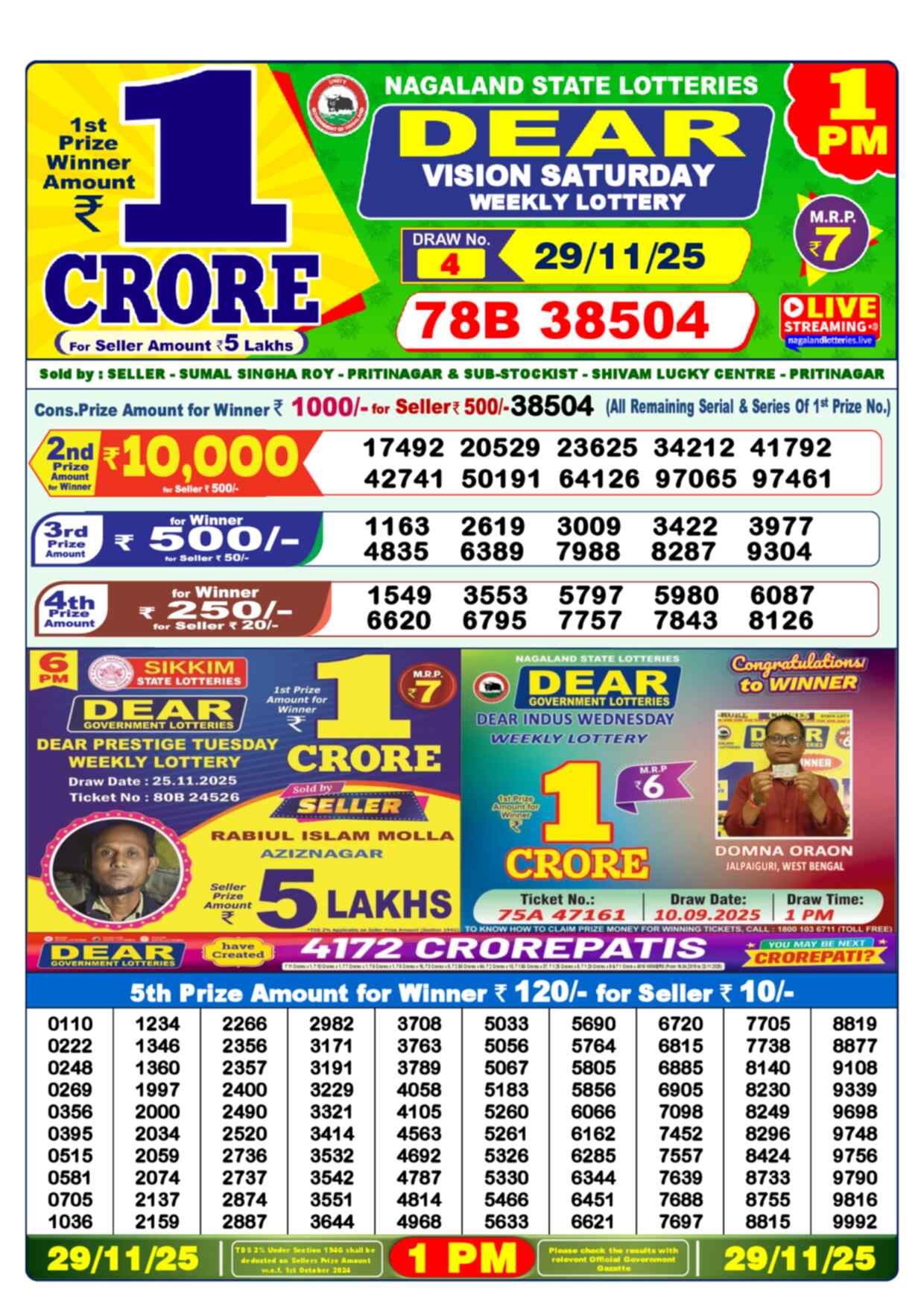 Nagaland Lottery 1 PM 29.11.2025