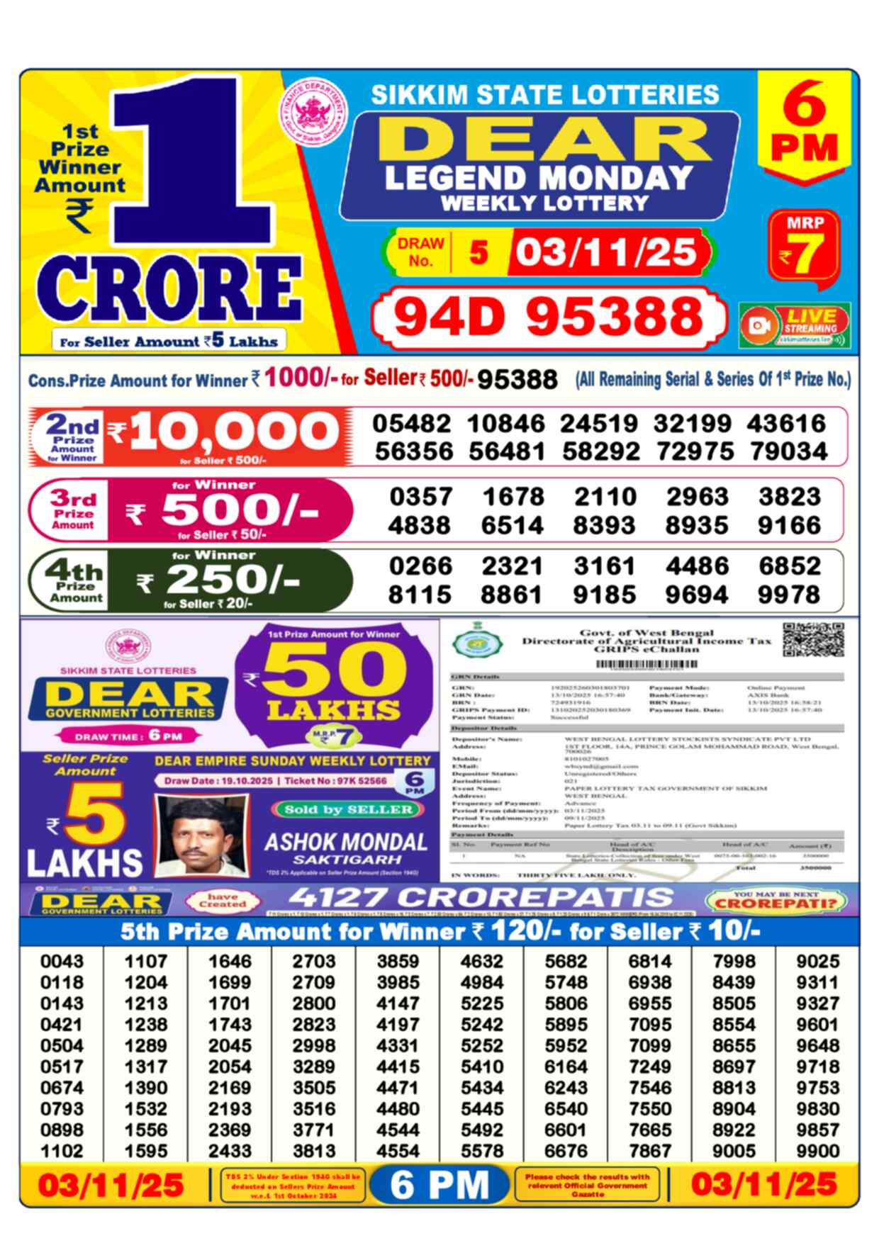 Dear Lottery 6 PM Result 03/11/25