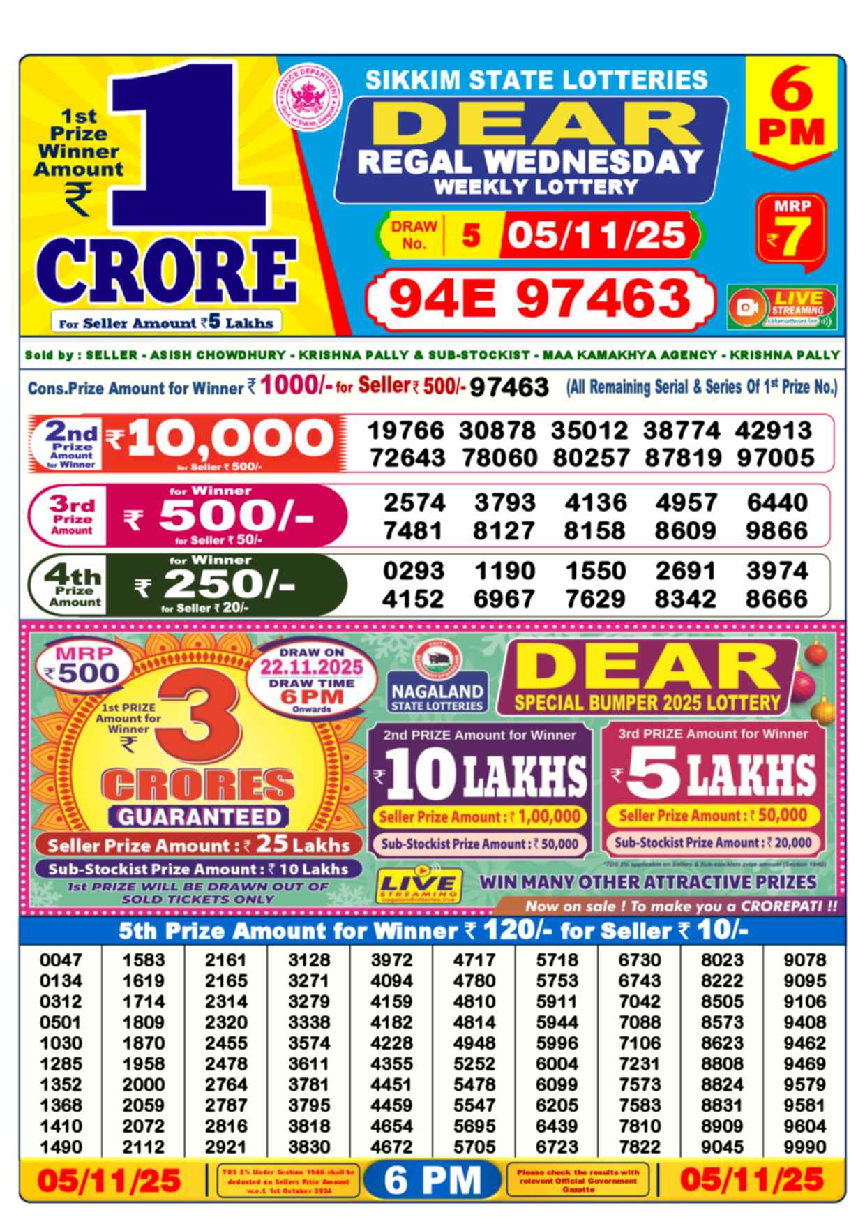 Nagaland Lottery Result 6 PM 05.11.2025