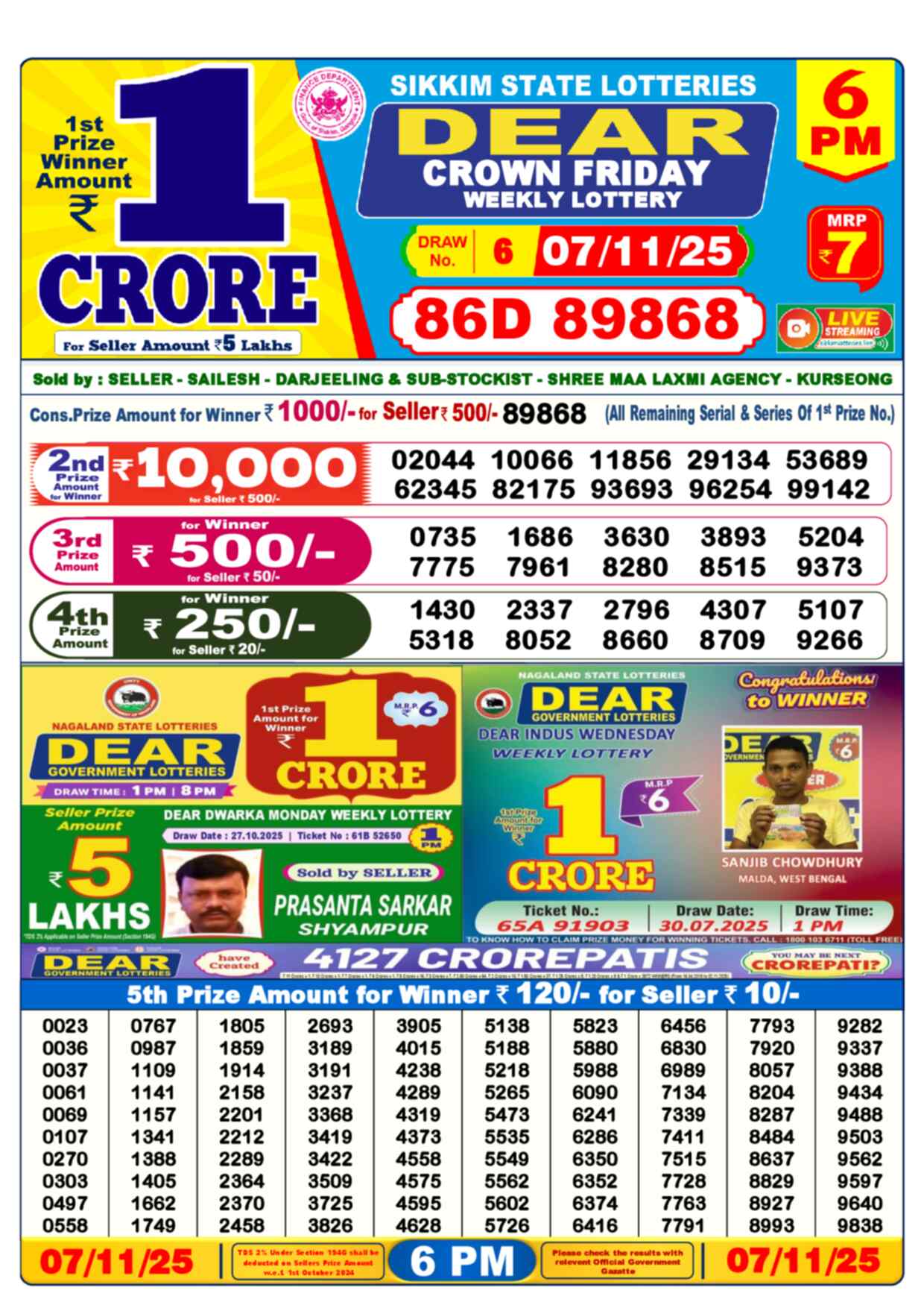 Nagaland Lottery Result 6 PM 07.11.2025