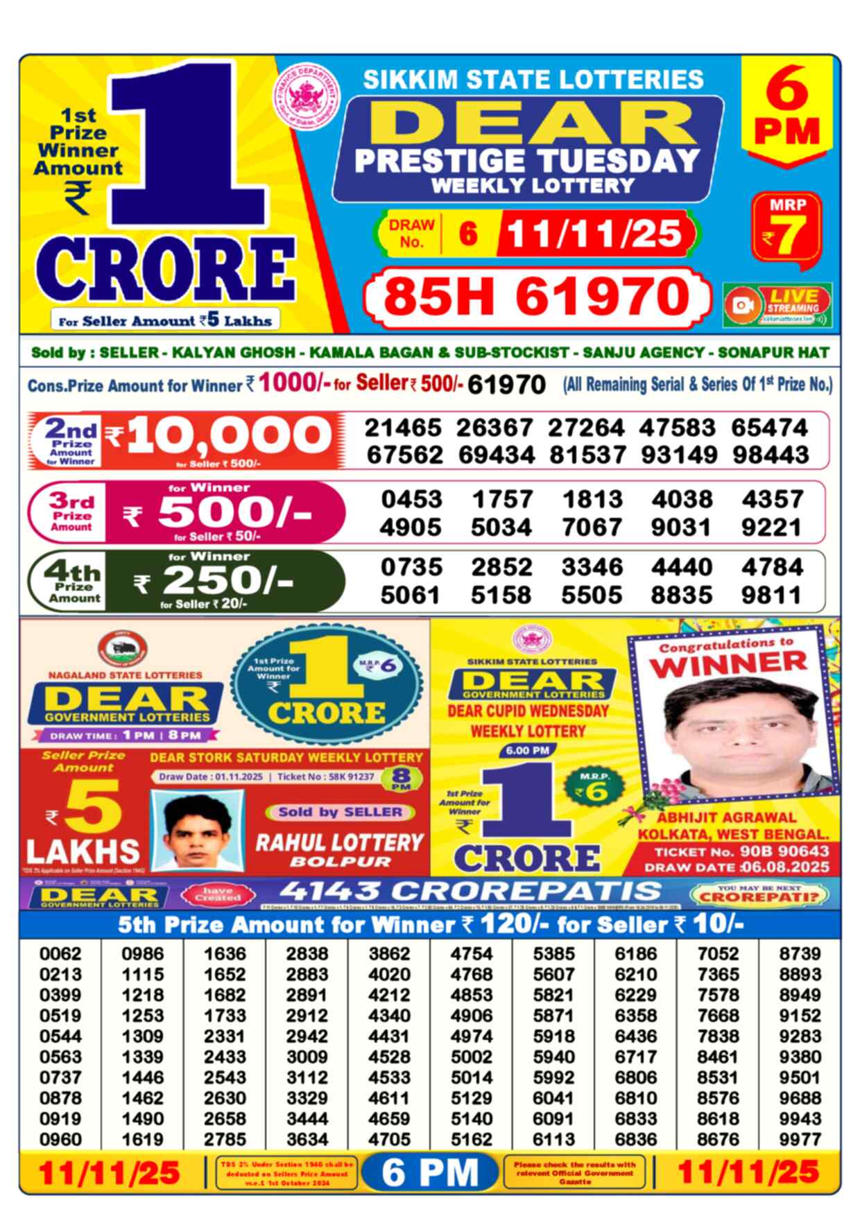 Nagaland Lottery Result 6 PM 11.11.2025
