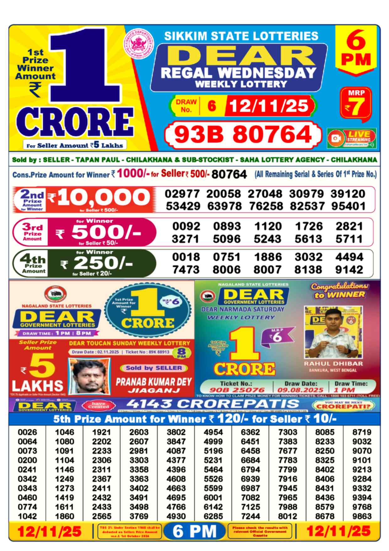 Nagaland Lottery Result 6 PM 12.11.2025