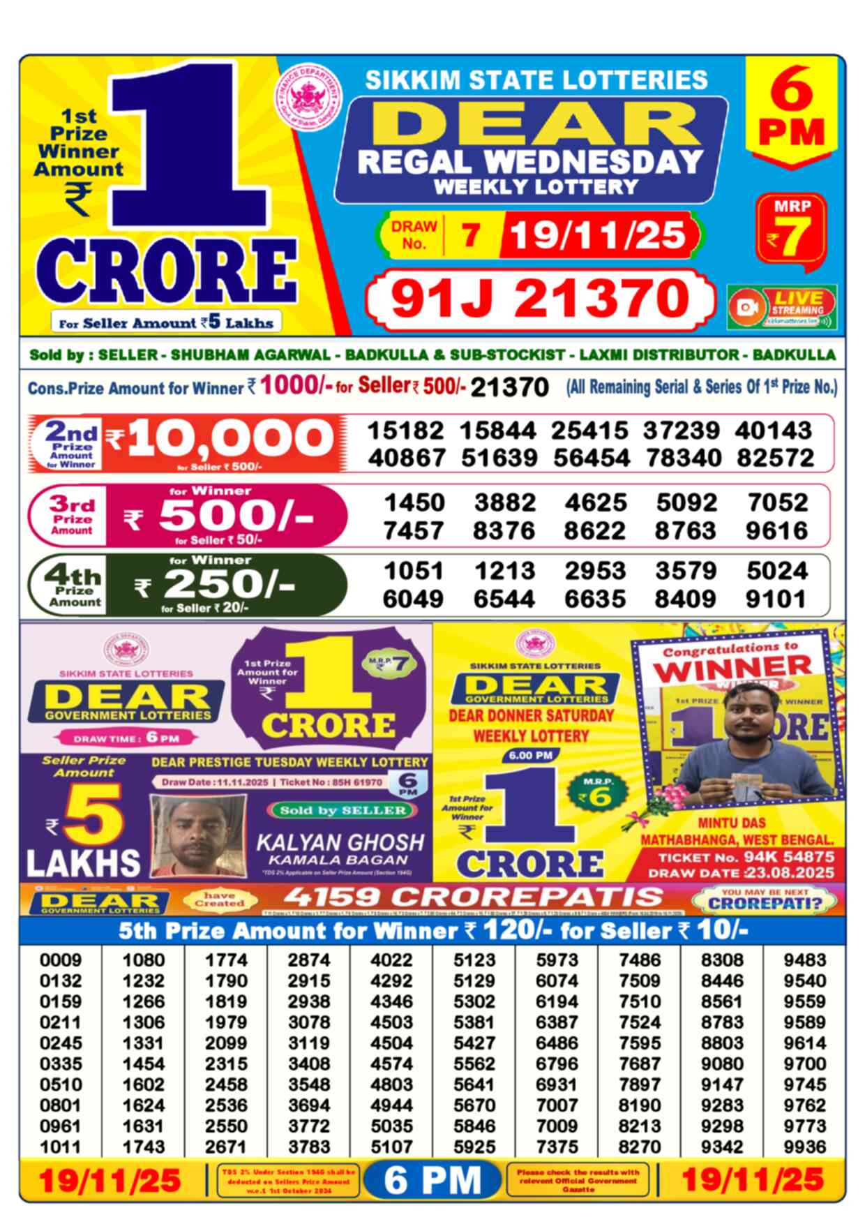 Nagaland Lottery Result 6 PM 19.11.2025