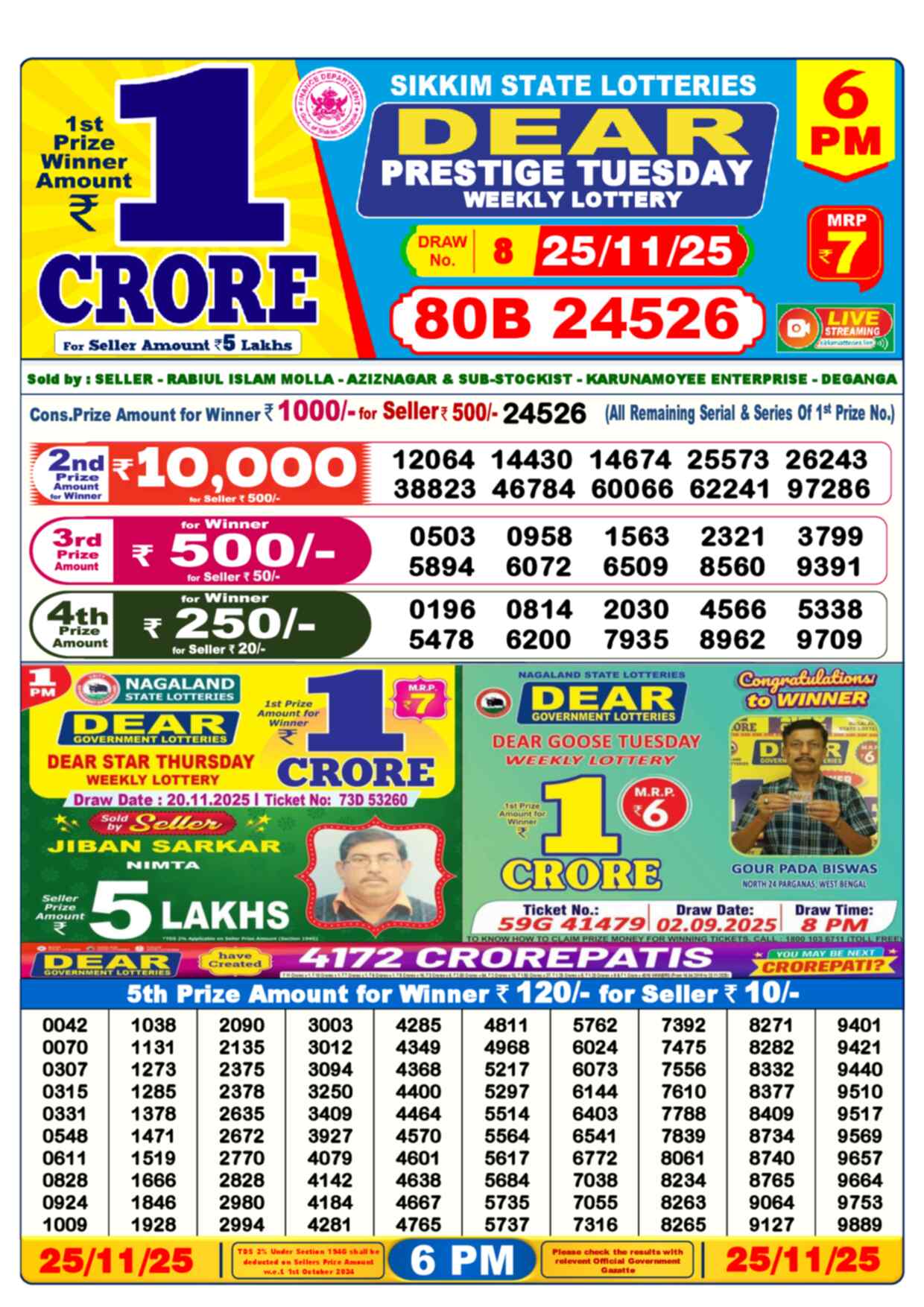 Nagaland Lottery Result 6 PM 25.11.2025