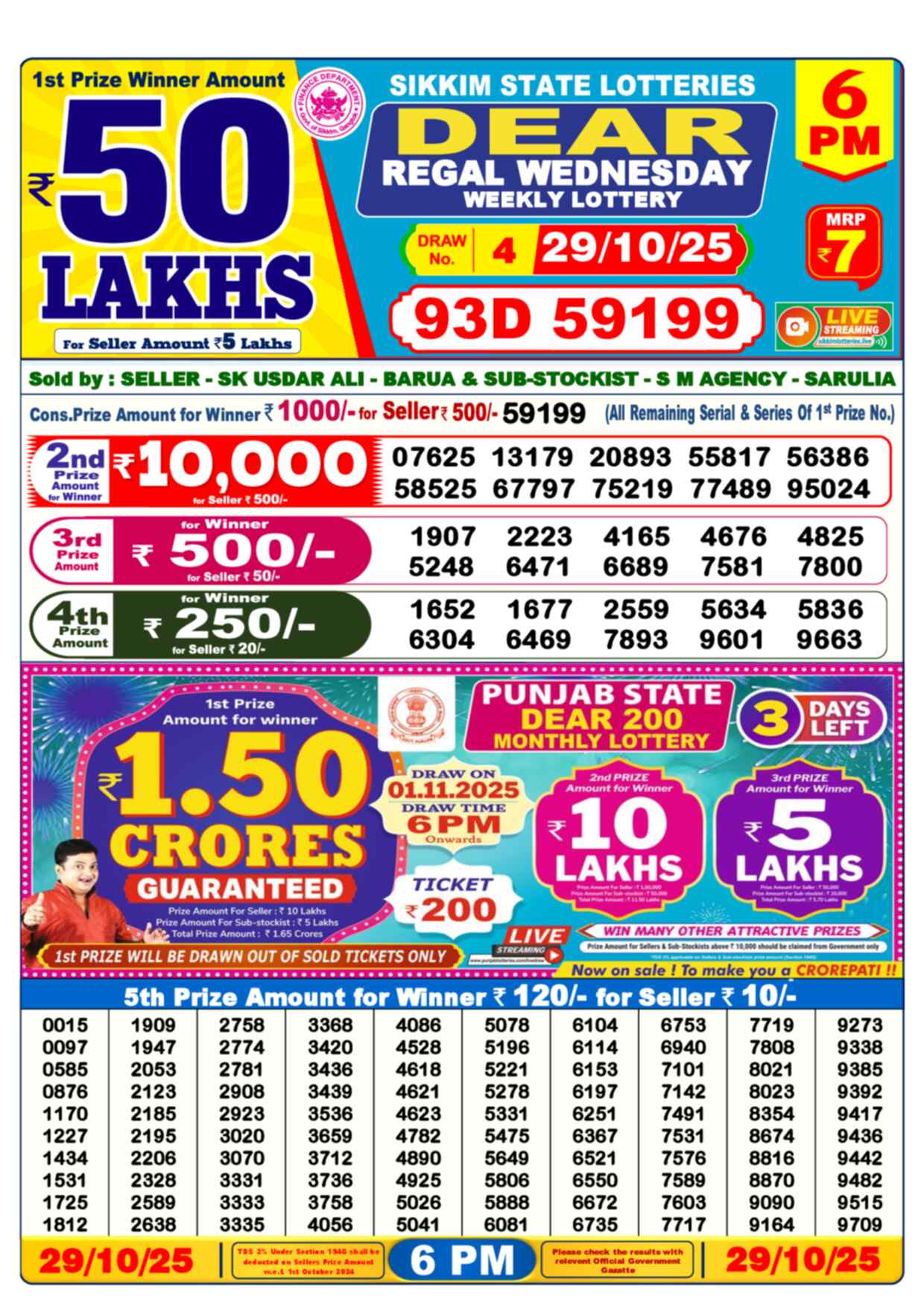 Nagaland Lottery Result 6 PM 29.10.2025