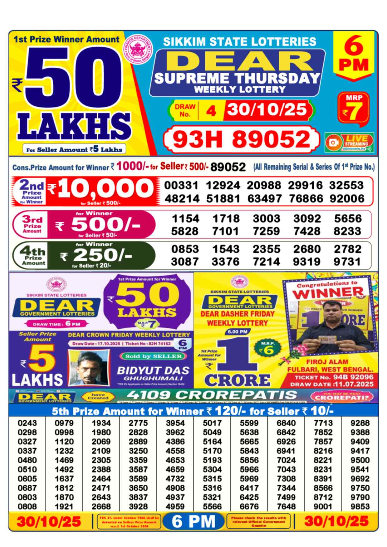Nagaland Lottery Result 6 PM 30.10.2025