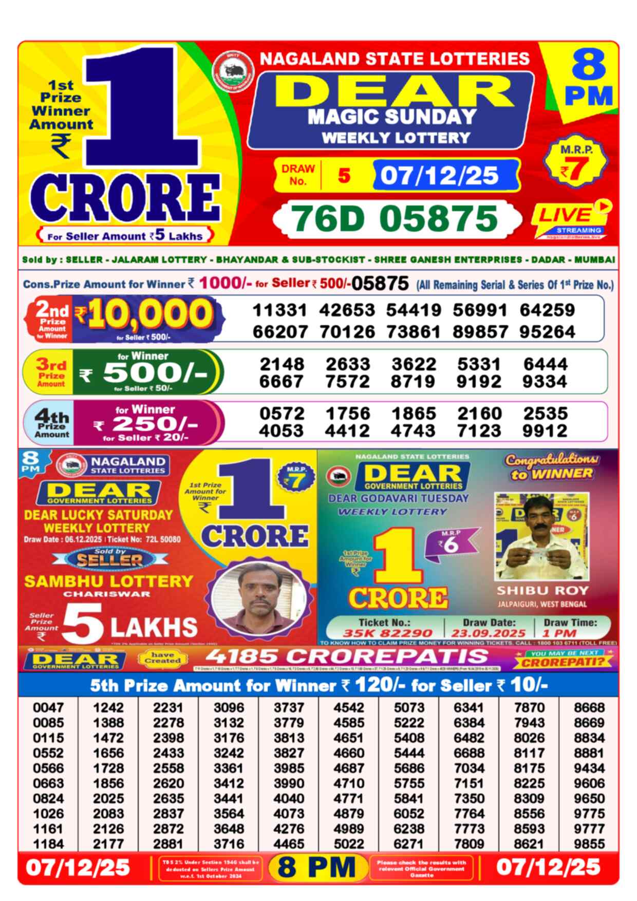 Dear Lottery 8 PM Result 07/12/25