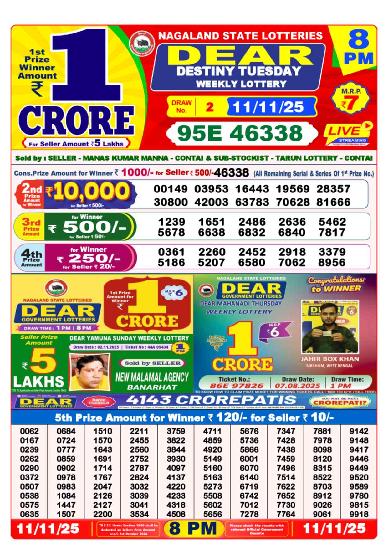 Nagaland State Lottery Result 8 PM 11.11.2025