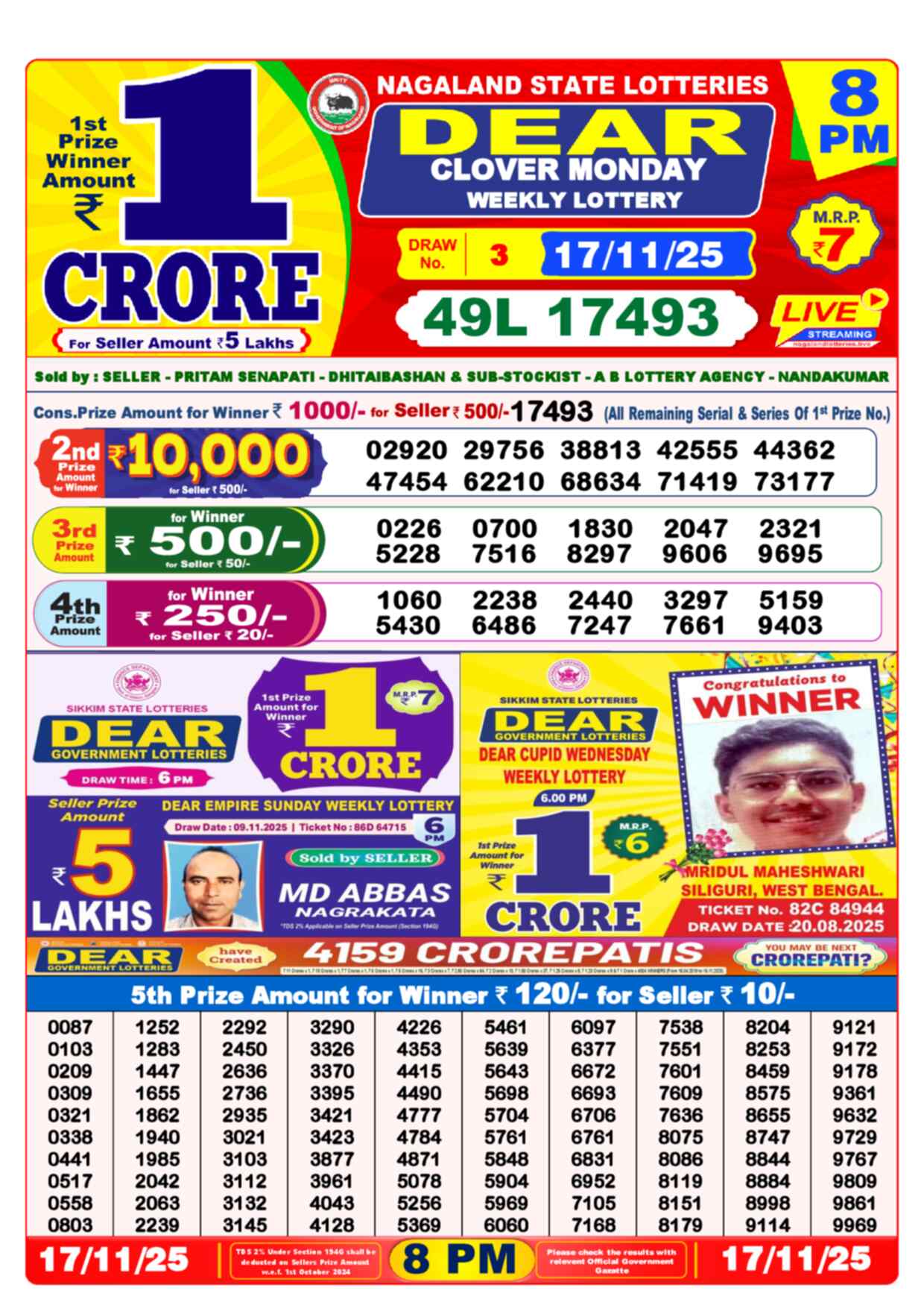 Nagaland State Lottery Result 8 PM 17.11.2025