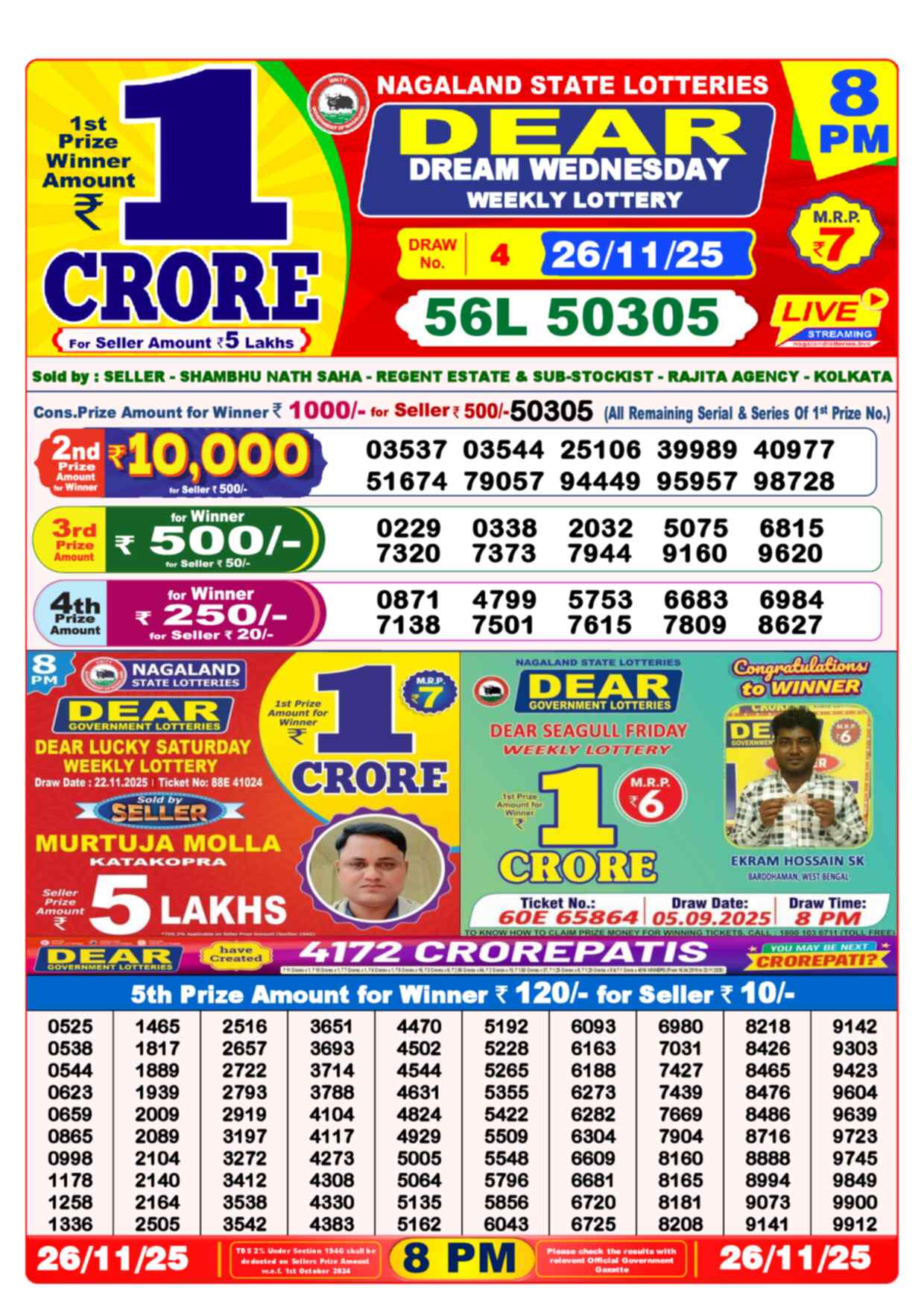 Nagaland State Lottery Result 8 PM 26.11.2025