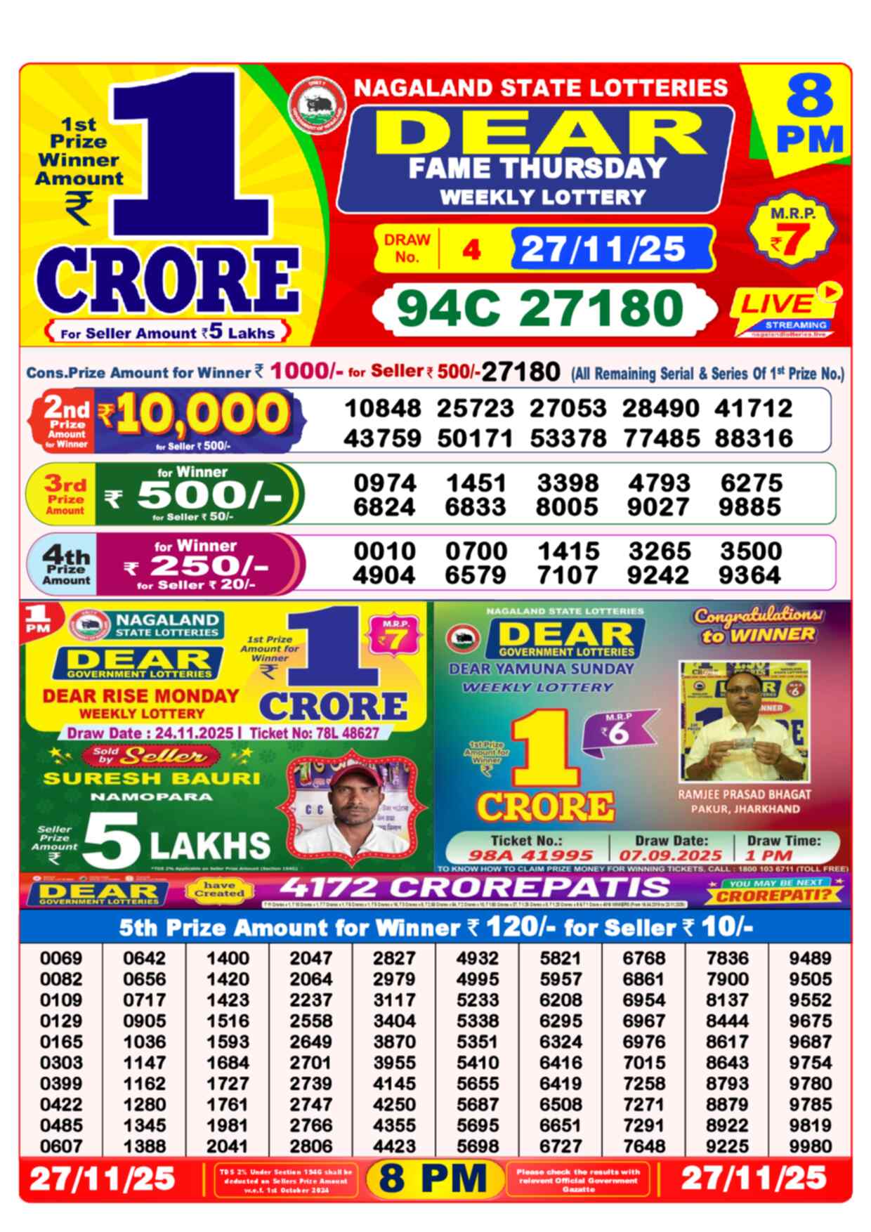 Nagaland State Lottery Result 8 PM 27.11.2025