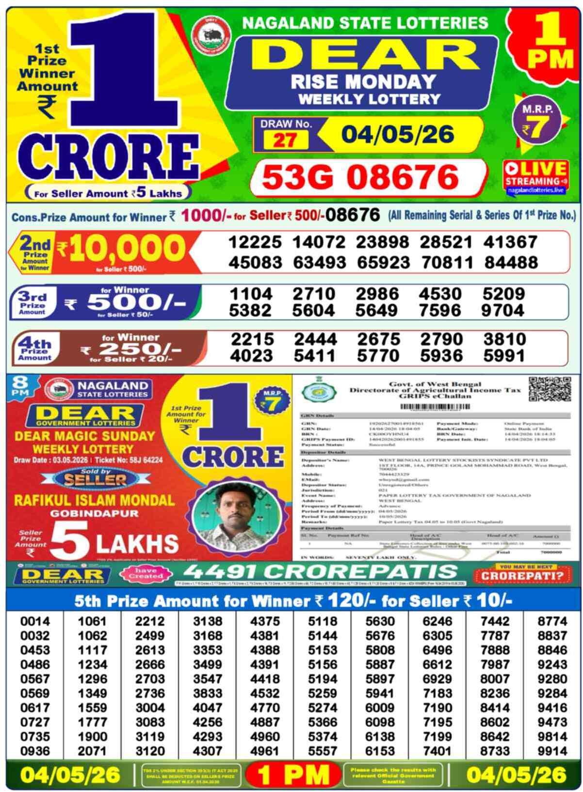 Dear Lottery 1 PM Result 04/05/26