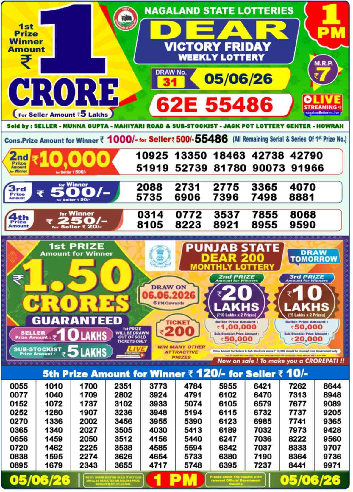 Dear Lottery 1 PM Result 05/06/26