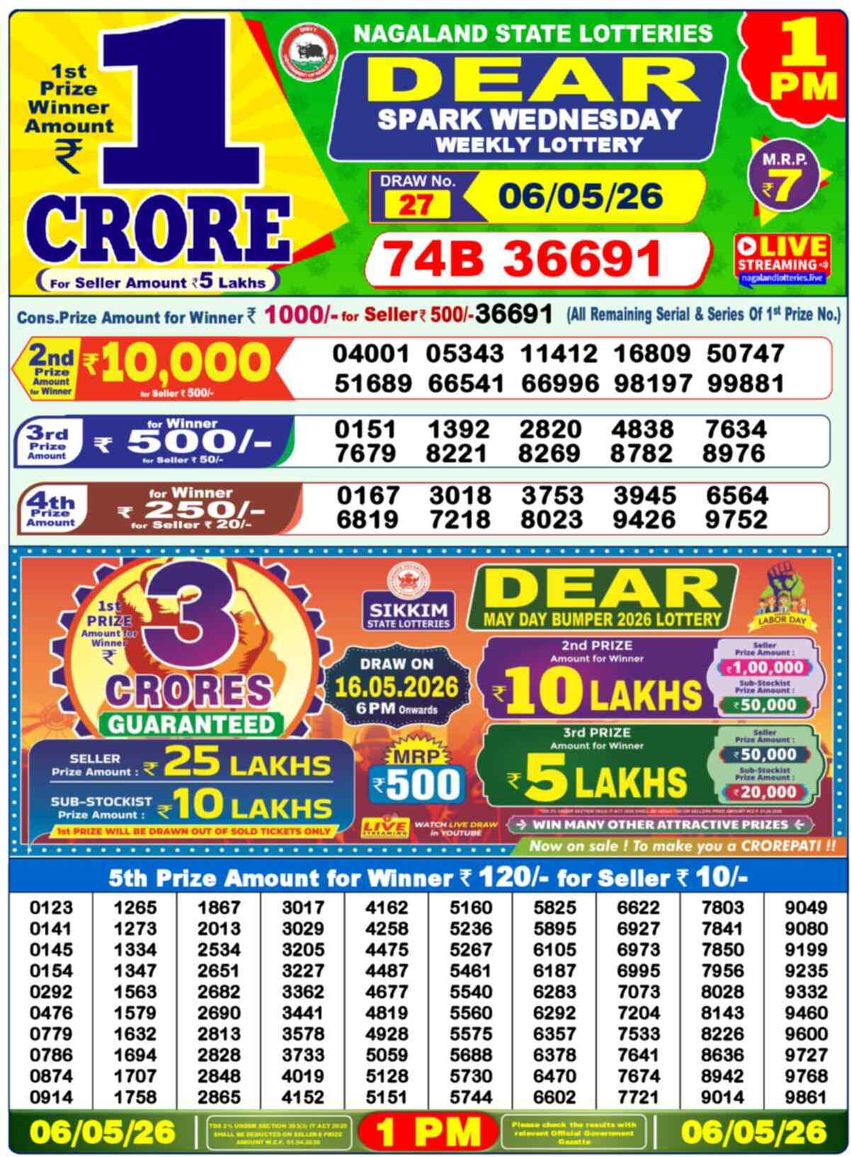Dear Lottery 1 PM Result 06/05/26
