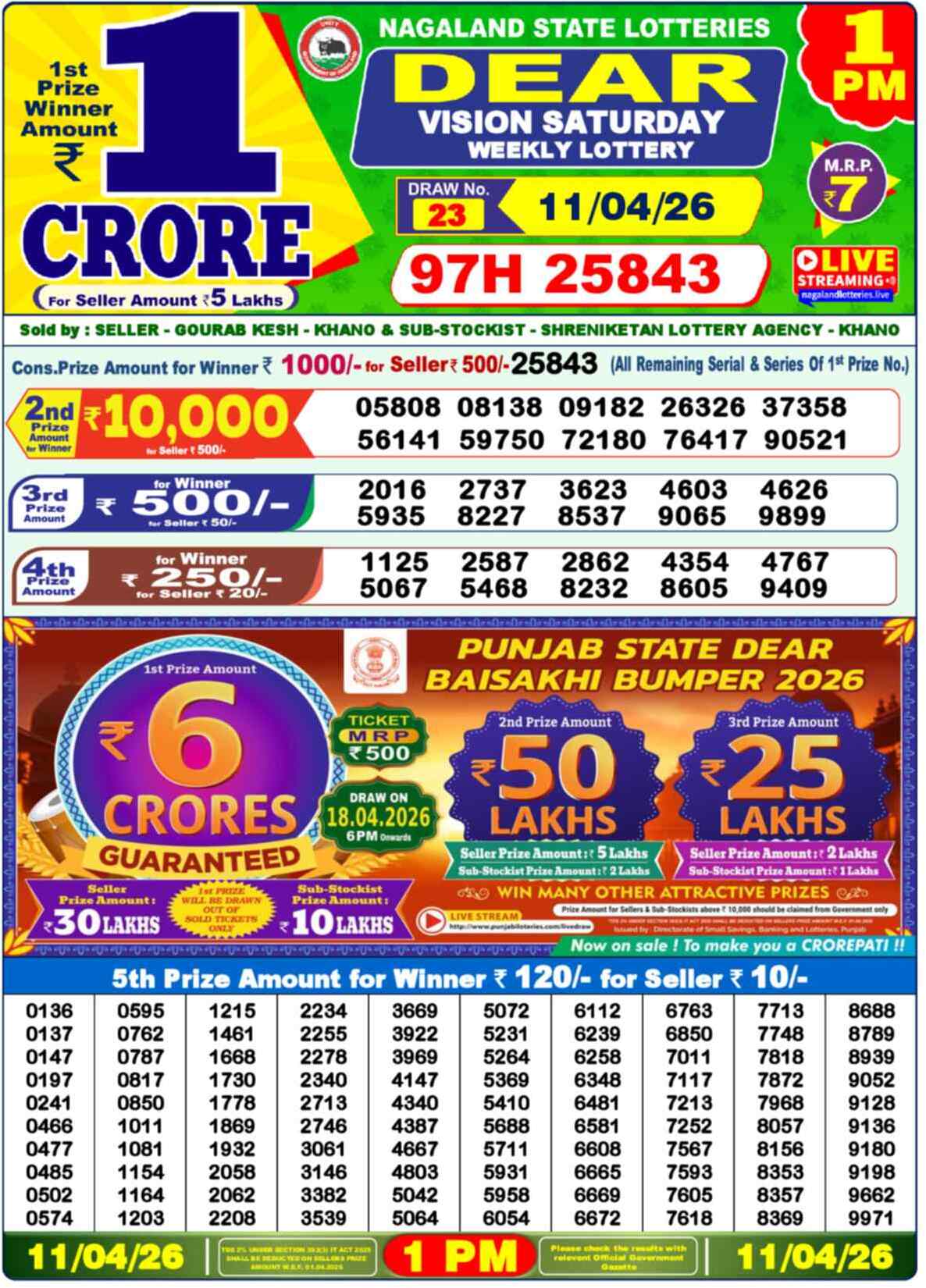 Dear Lottery 1 PM Result 11/04/26