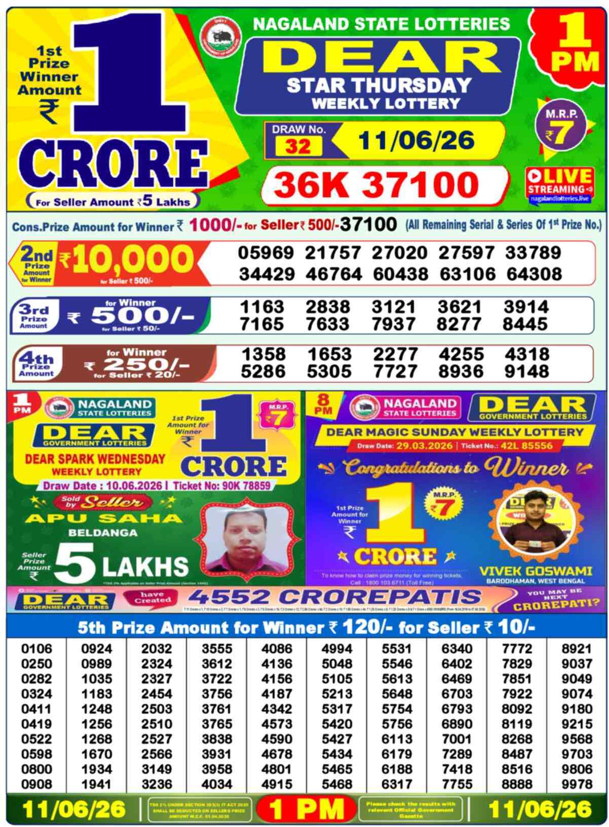Dear Lottery 1 PM Result 11/06/26