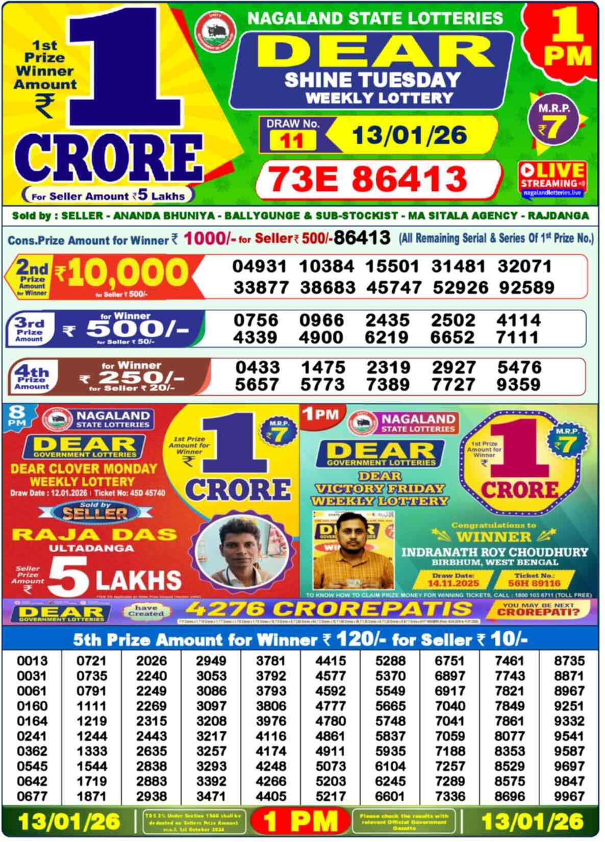Nagaland Lottery 1 PM 13.01.2026