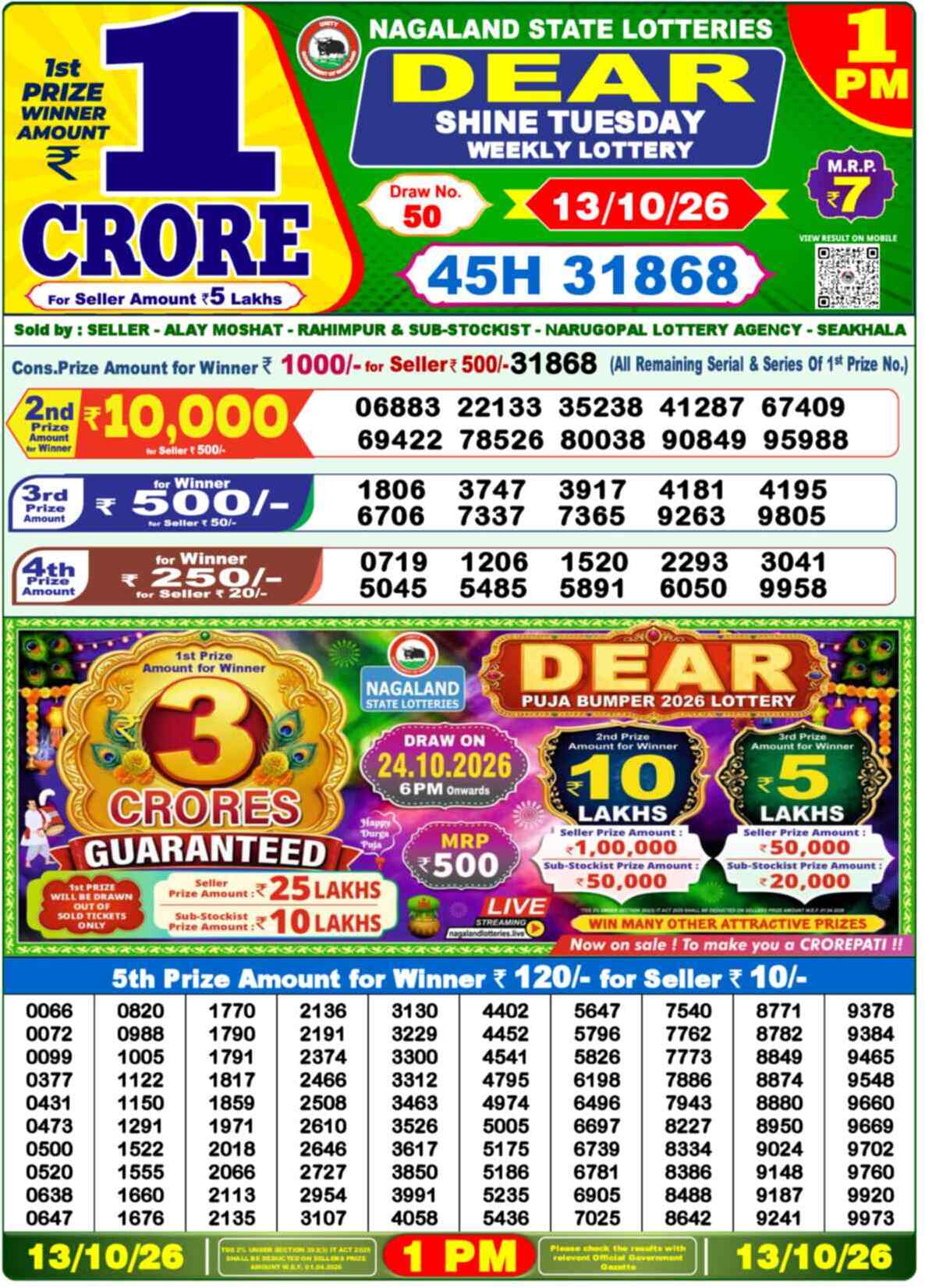 Nagaland Lottery 1 PM 13.10.2026