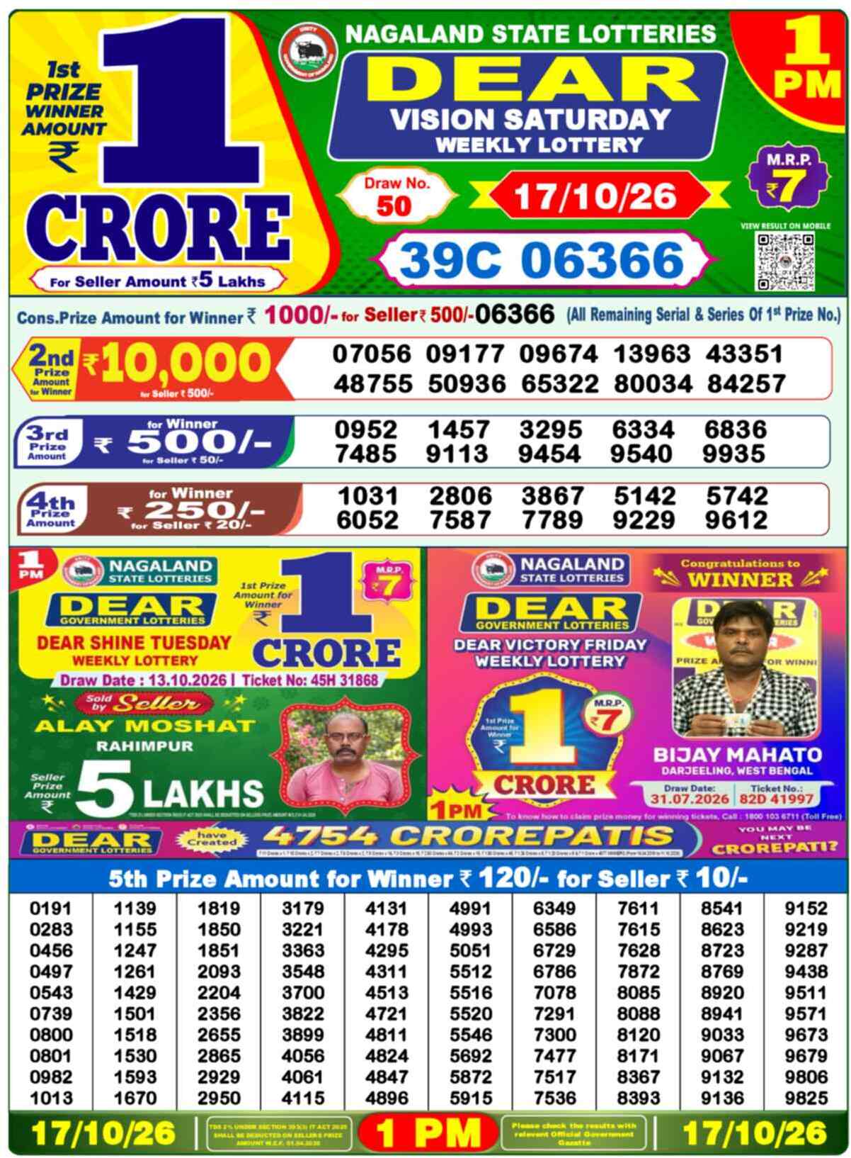 Nagaland Lottery 1 PM 17.10.2026