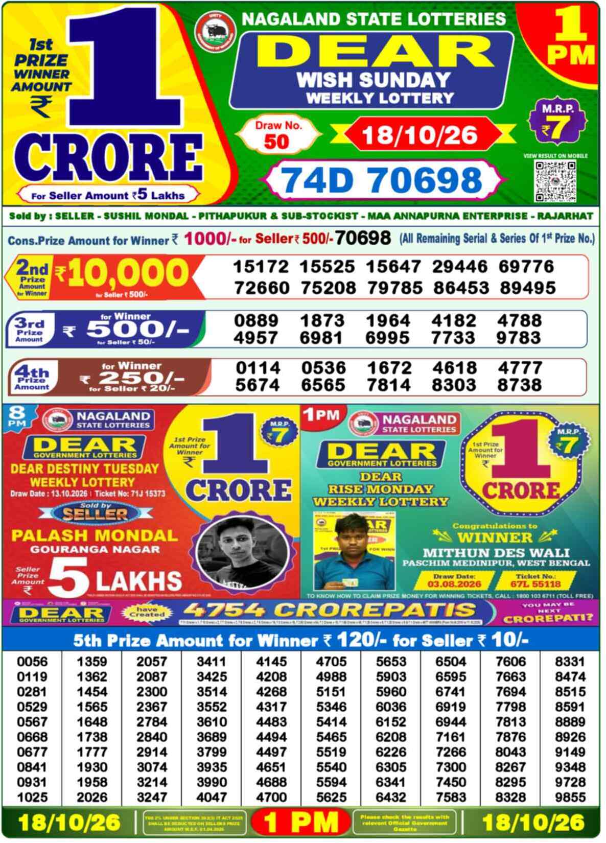 Nagaland Lottery 1 PM 18.10.2026