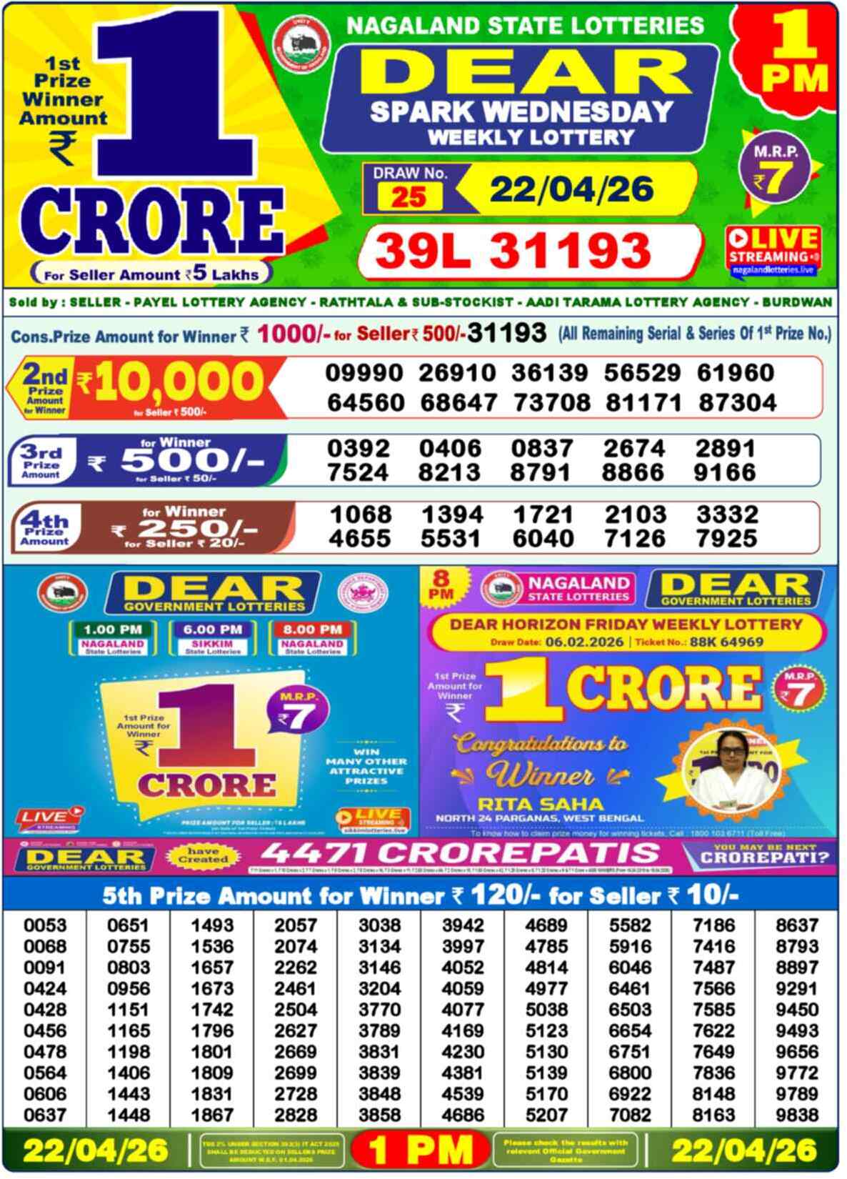 Dear Lottery 1 PM Result 22/04/26