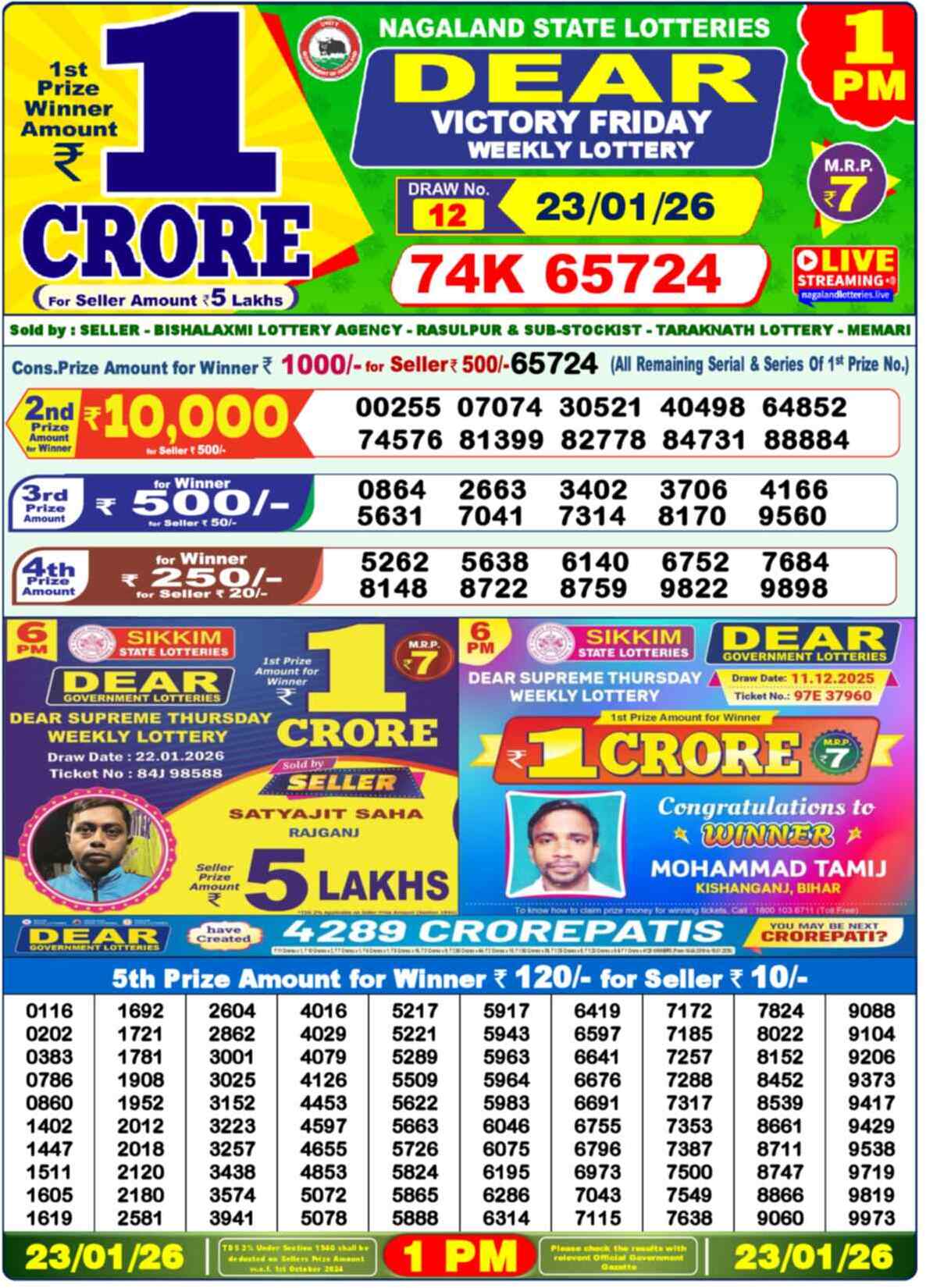 Nagaland Lottery 1 PM 23.01.2026