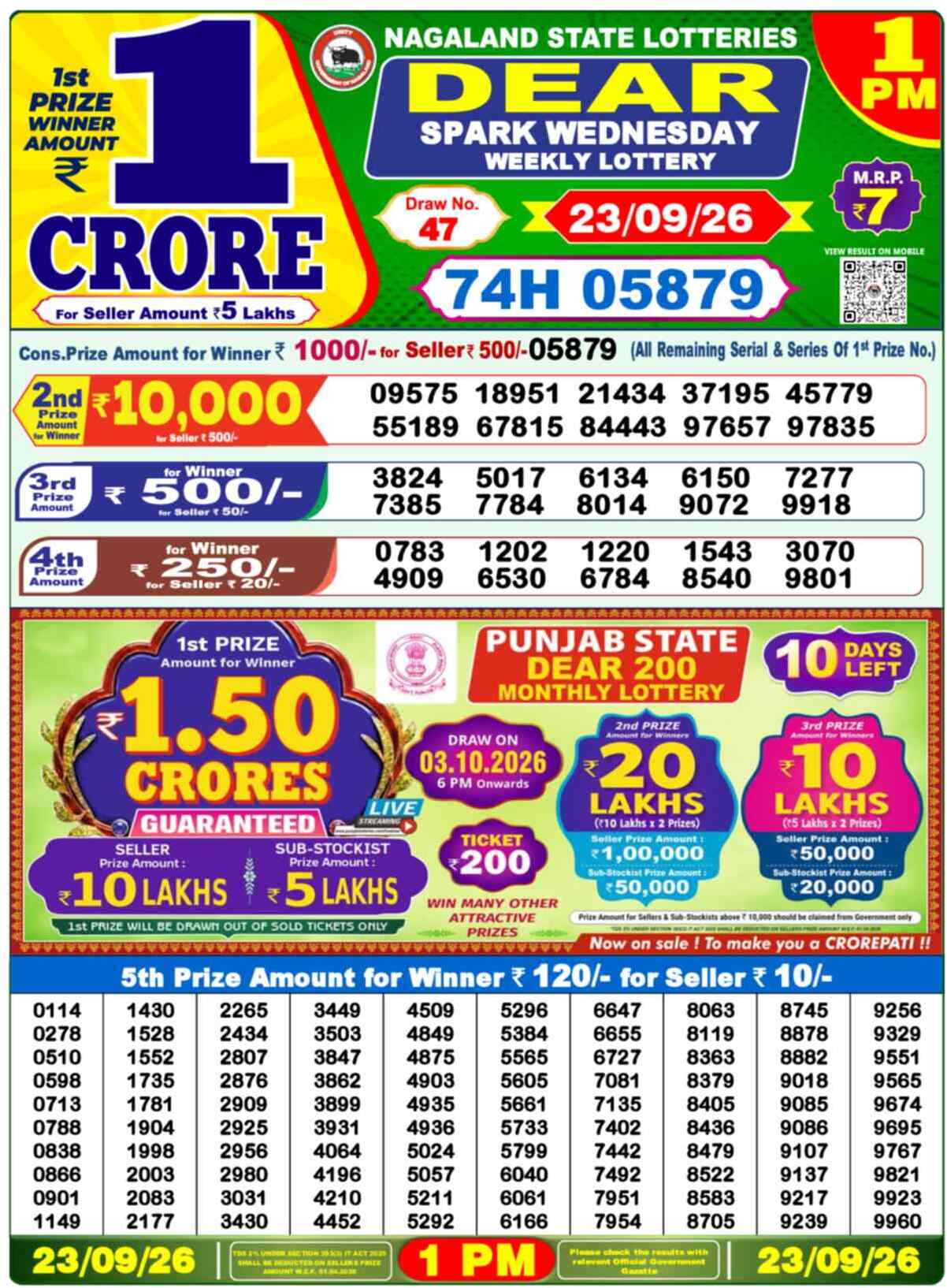 Nagaland Lottery 1 PM 23.09.2026