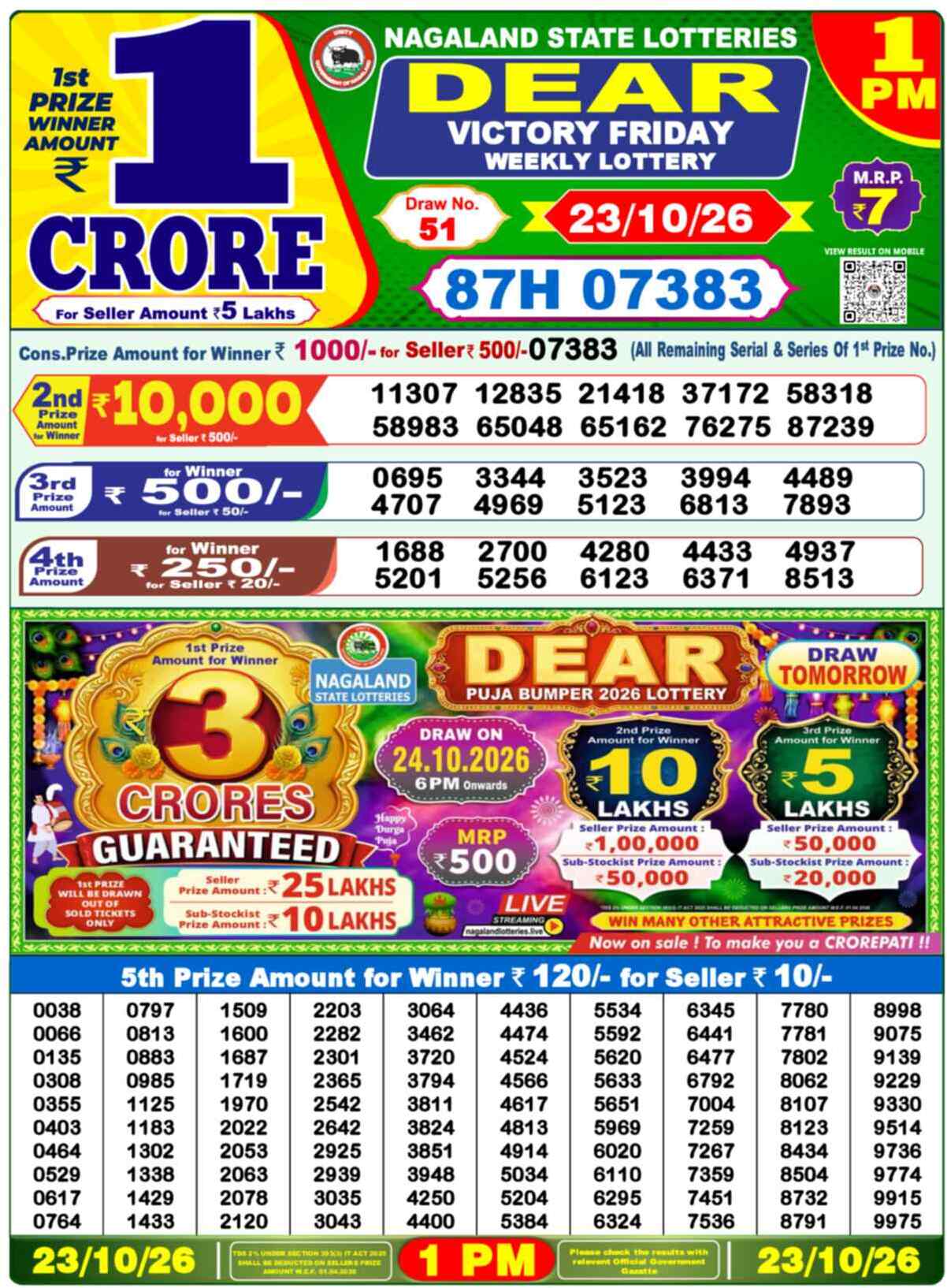 Nagaland Lottery 1 PM 23.10.2026