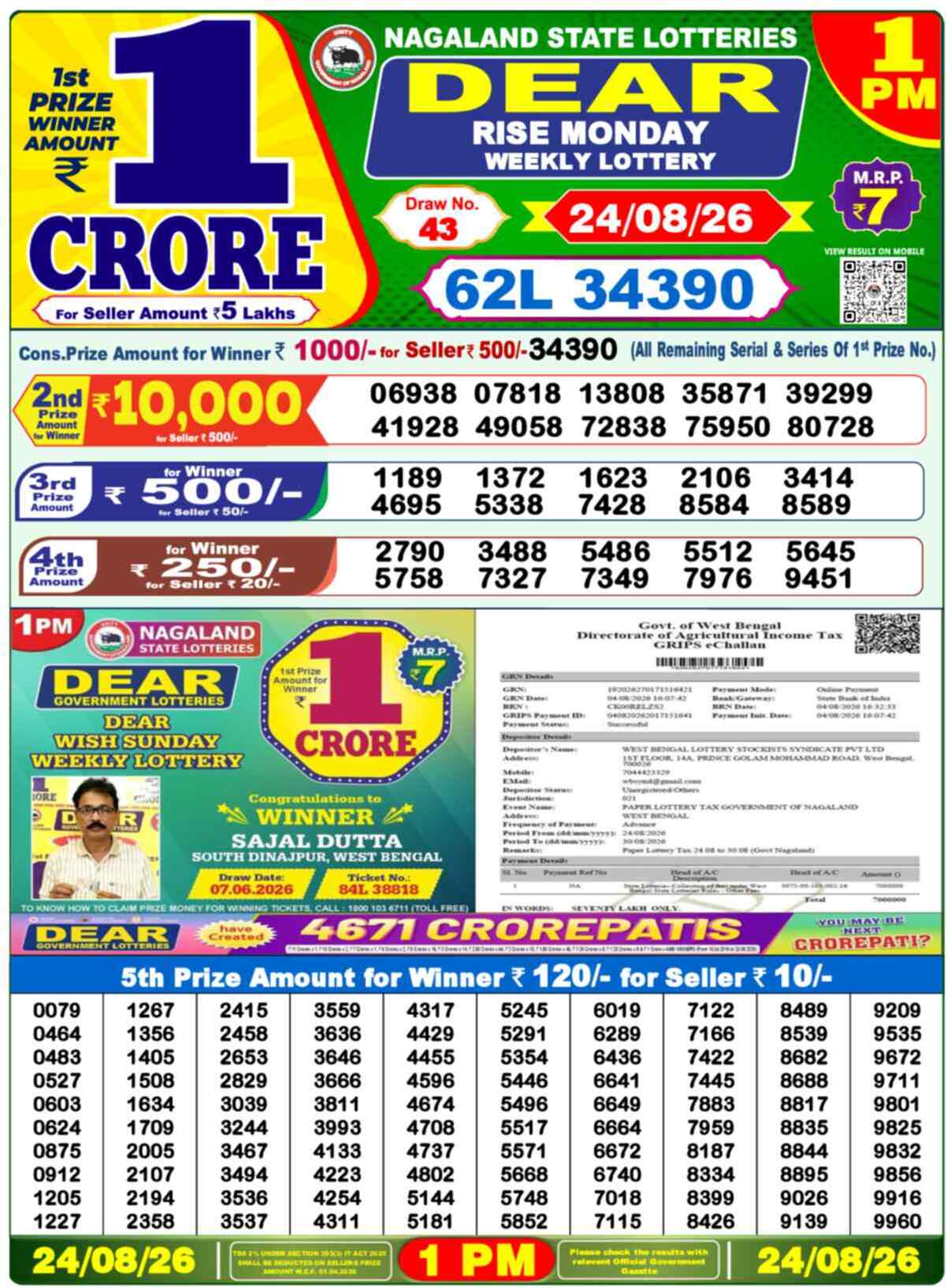 Nagaland Lottery 1 PM 24.08.2026