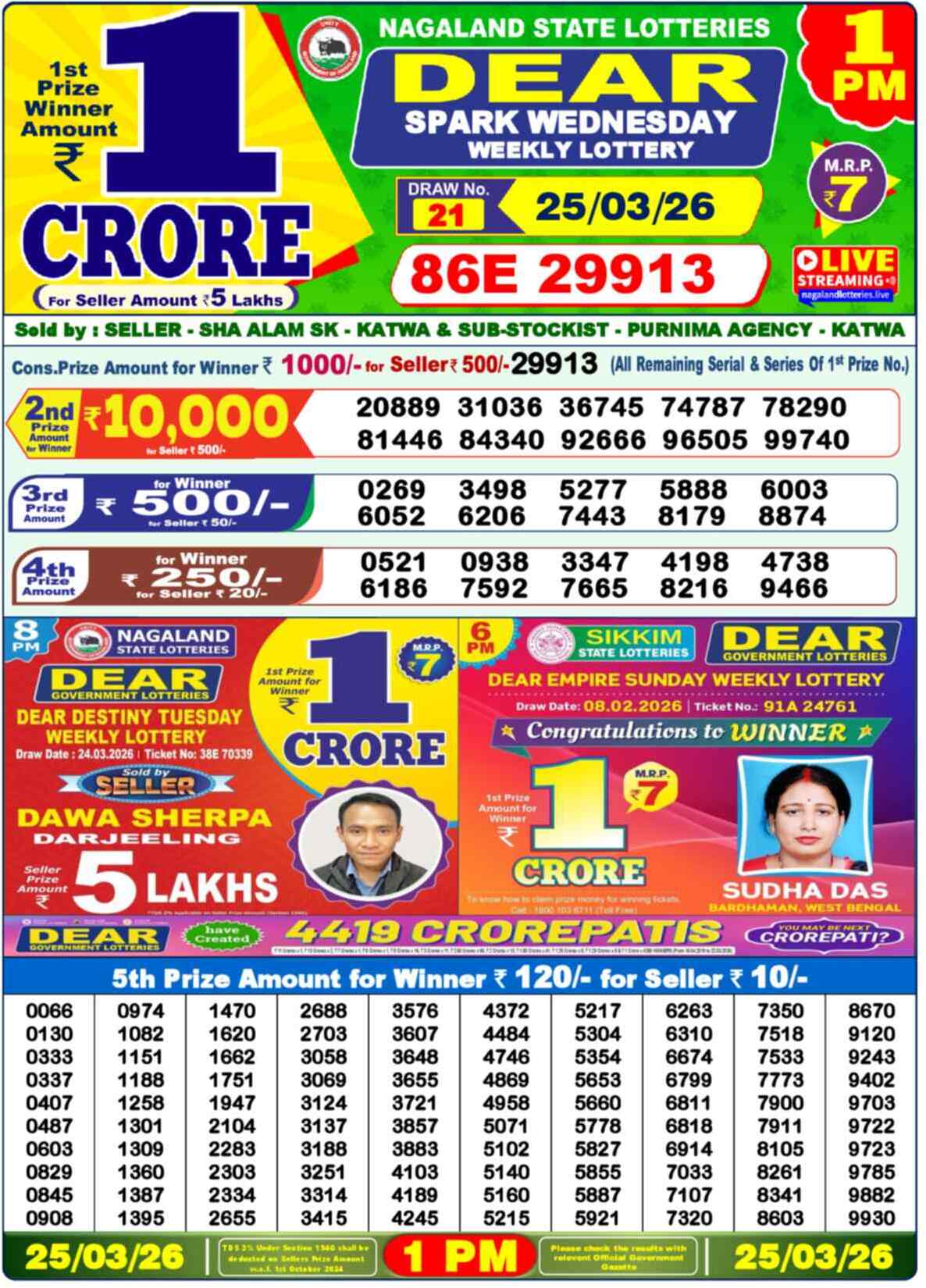 Dear Lottery 1 PM Result 25/03/26