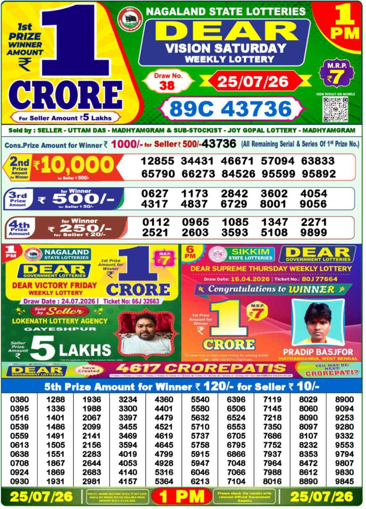Nagaland State Lottery 1 PM Result 25-07-2026