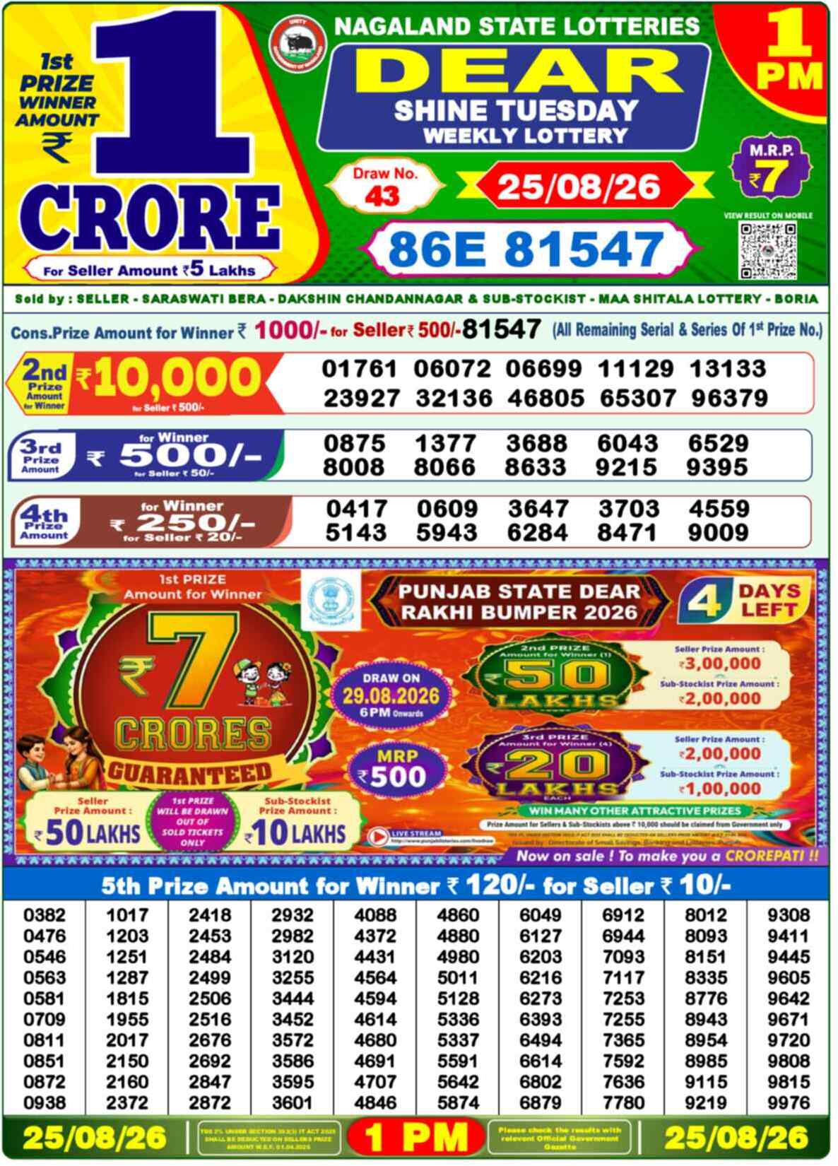 Nagaland Lottery 1 PM 25.08.2026