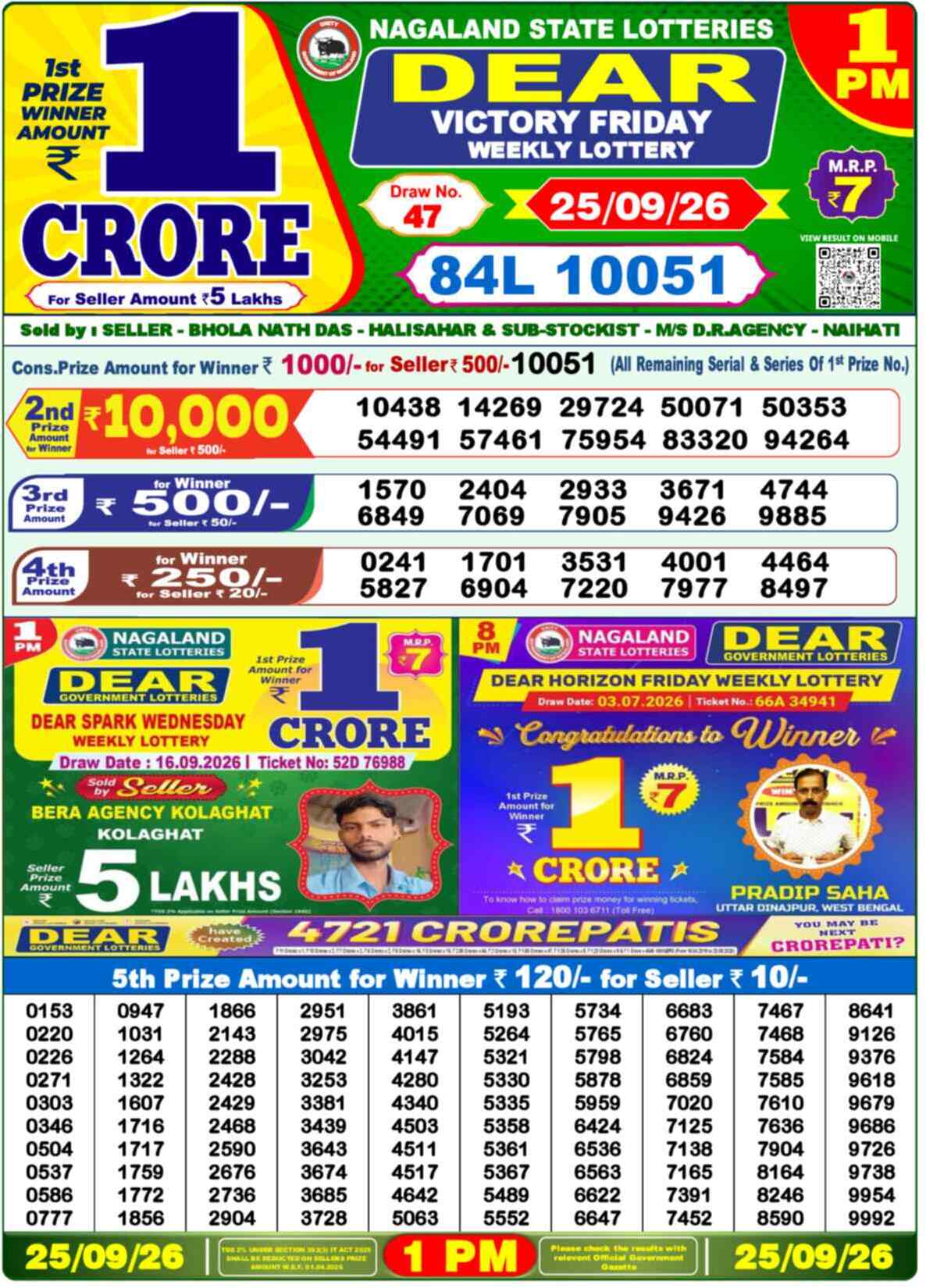 Nagaland State Lottery 1 PM Result 25-09-2026