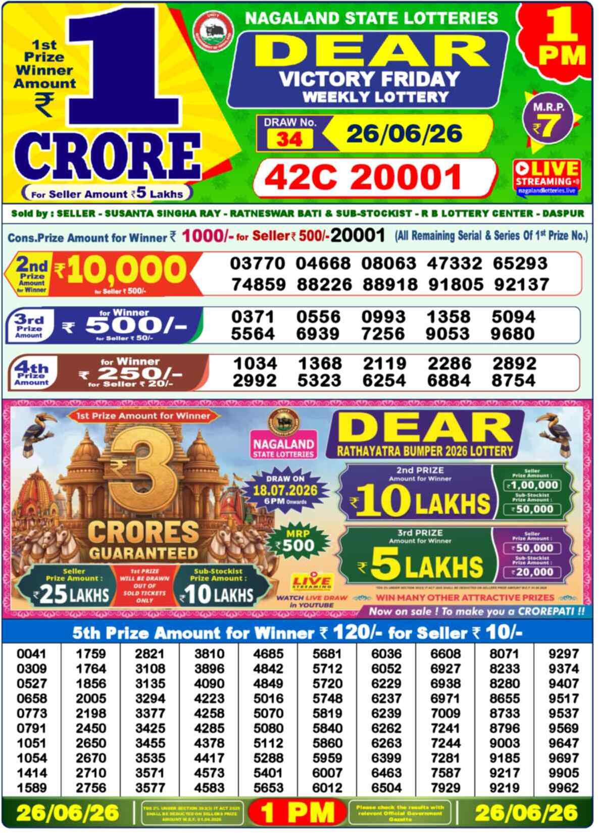 Nagaland Lottery 1 PM 26.06.2026
