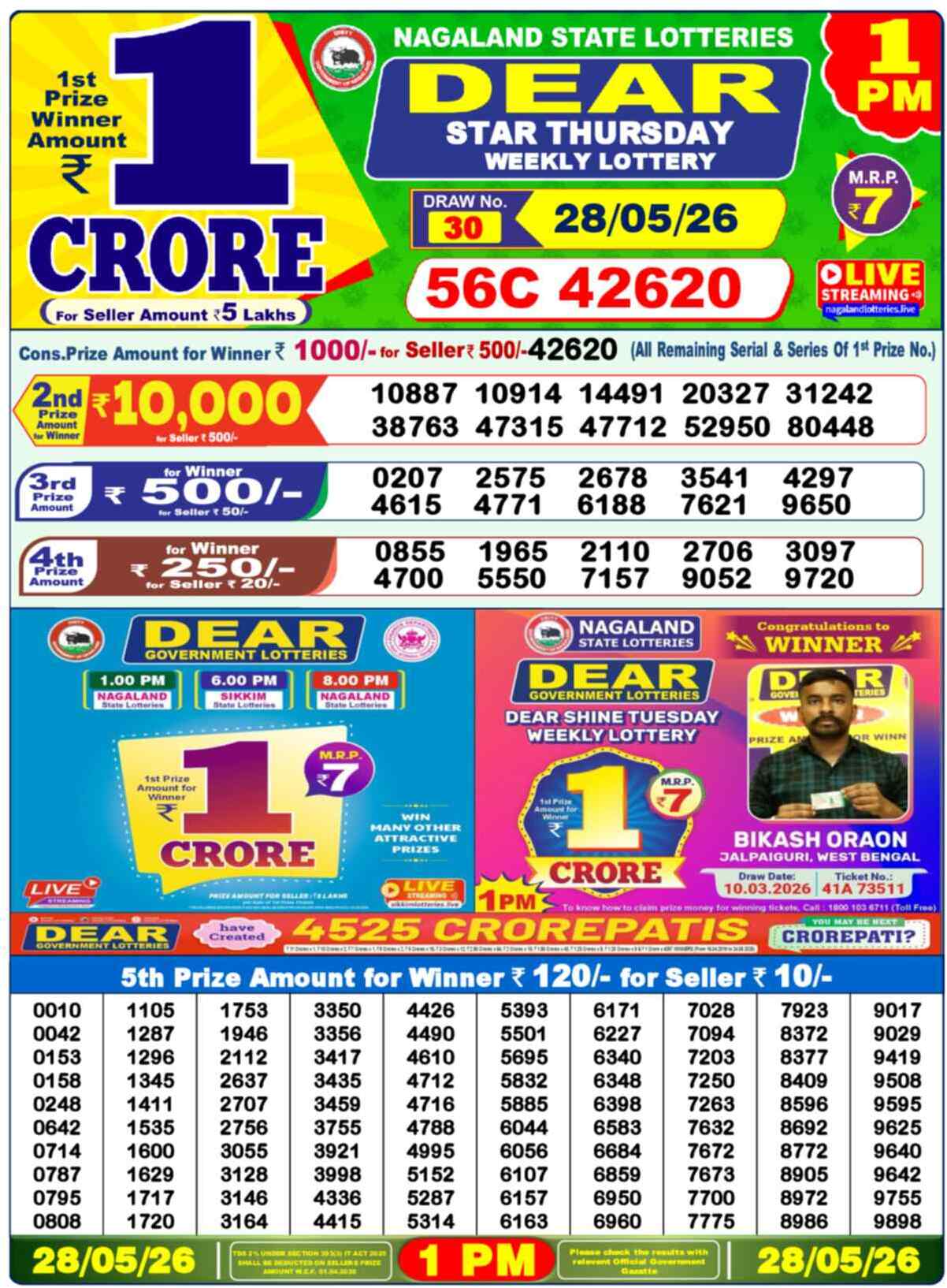 Dear Lottery 1 PM Result 28/05/26