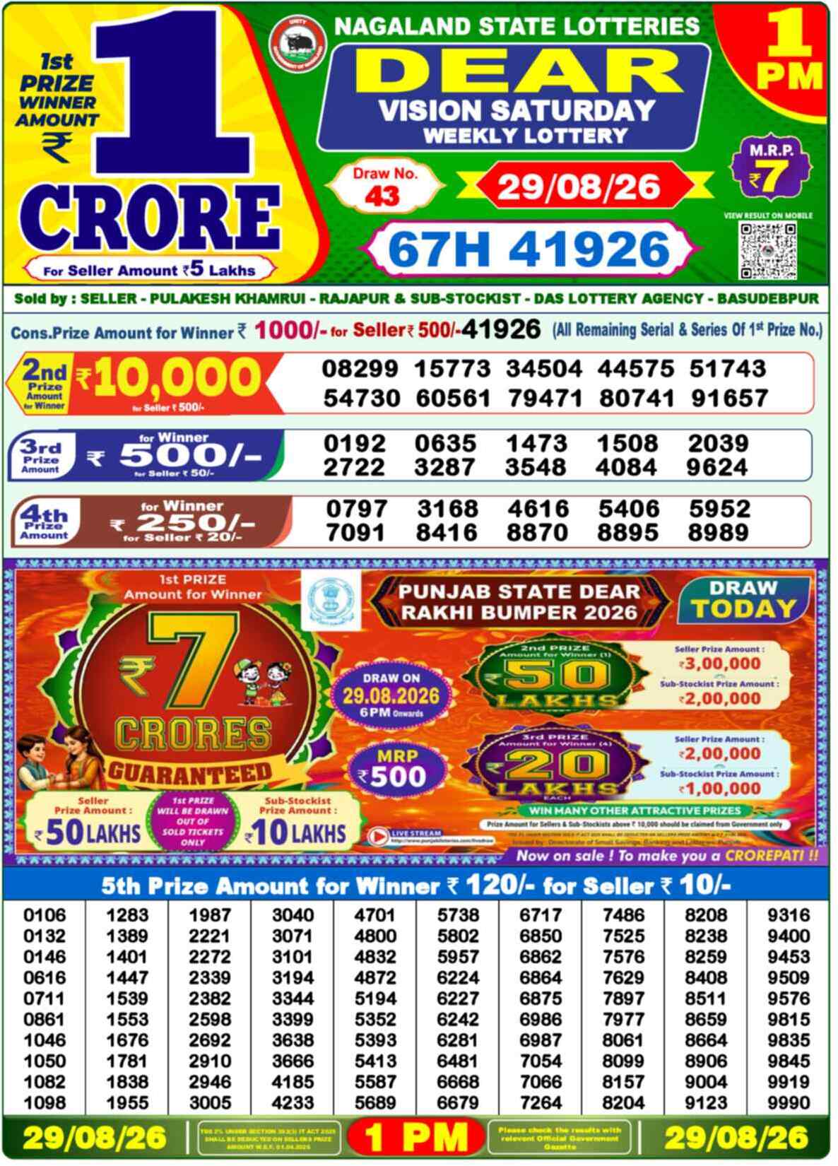 Nagaland Lottery 1 PM 29.08.2026