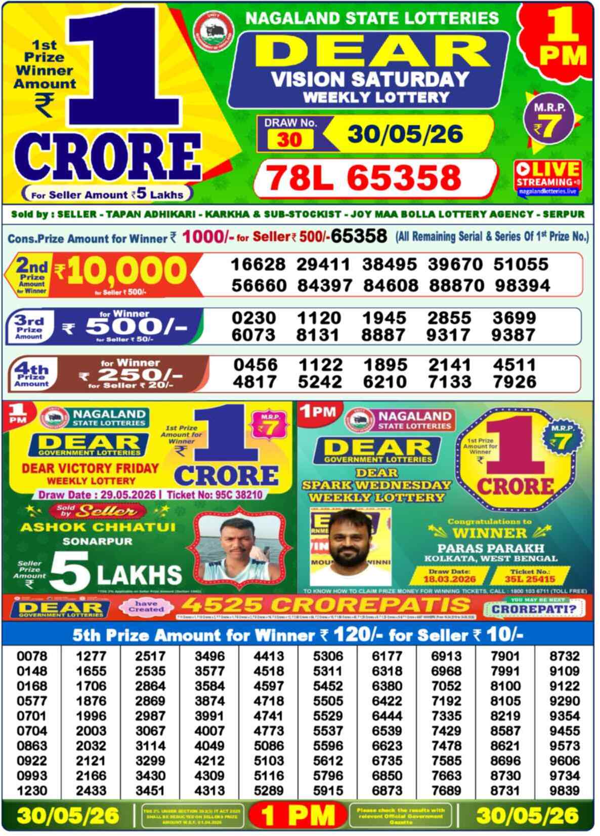Dear Lottery 1 PM Result 30/05/26