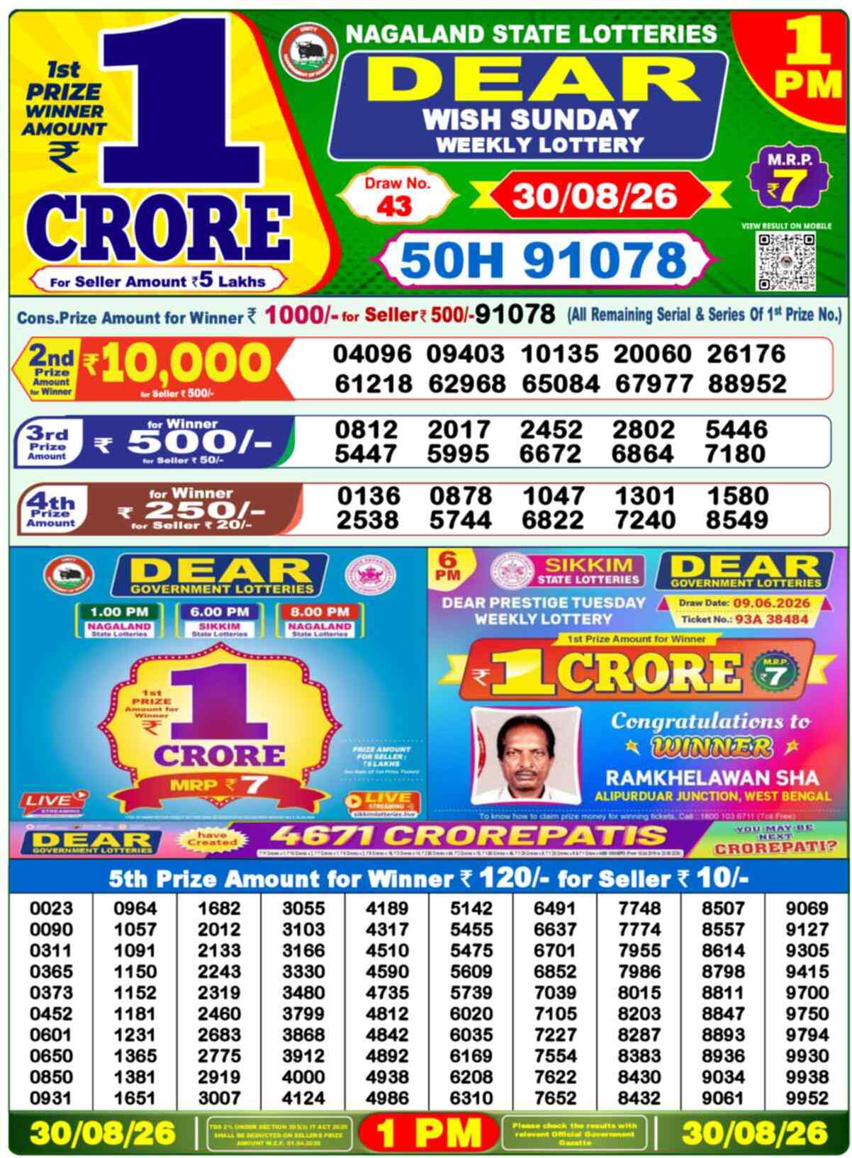 Nagaland Lottery 1 PM 30.08.2026