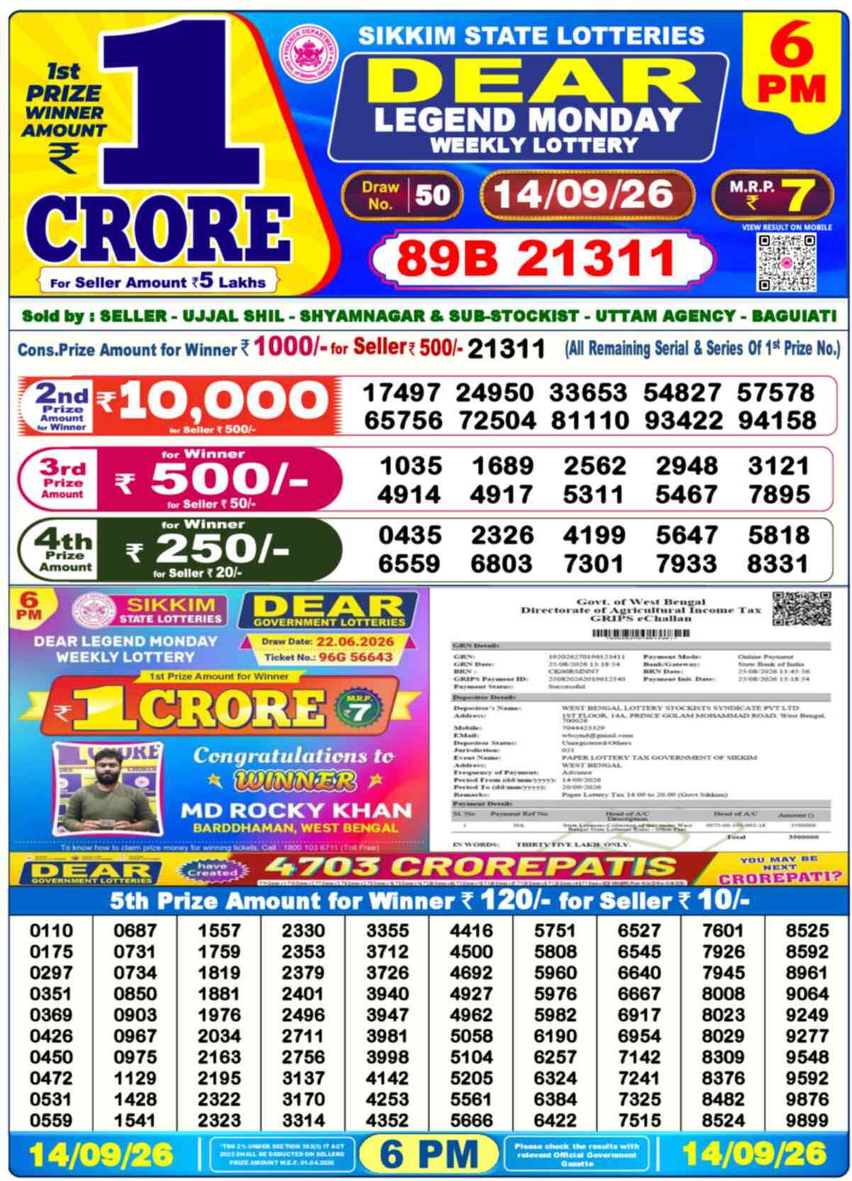 Nagaland State Lottery 6 PM Result 14-09-2026