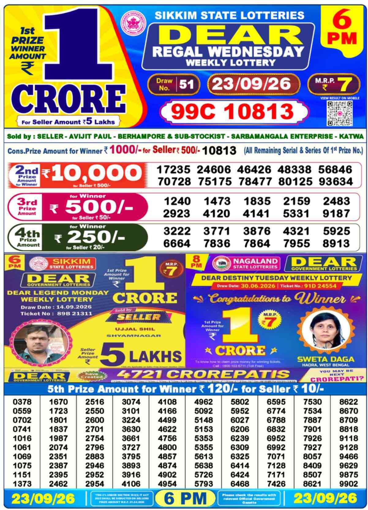 Nagaland Lottery Result 6 PM 23.09.2026