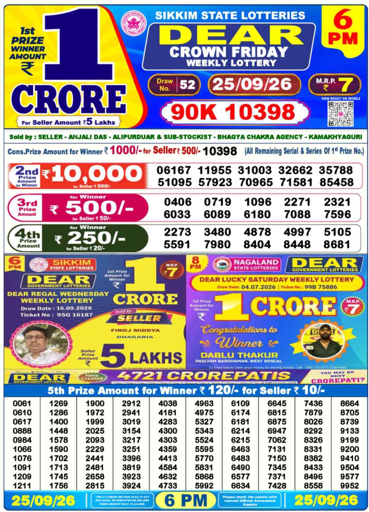 Nagaland State Lottery 6 PM Result 25-09-2026