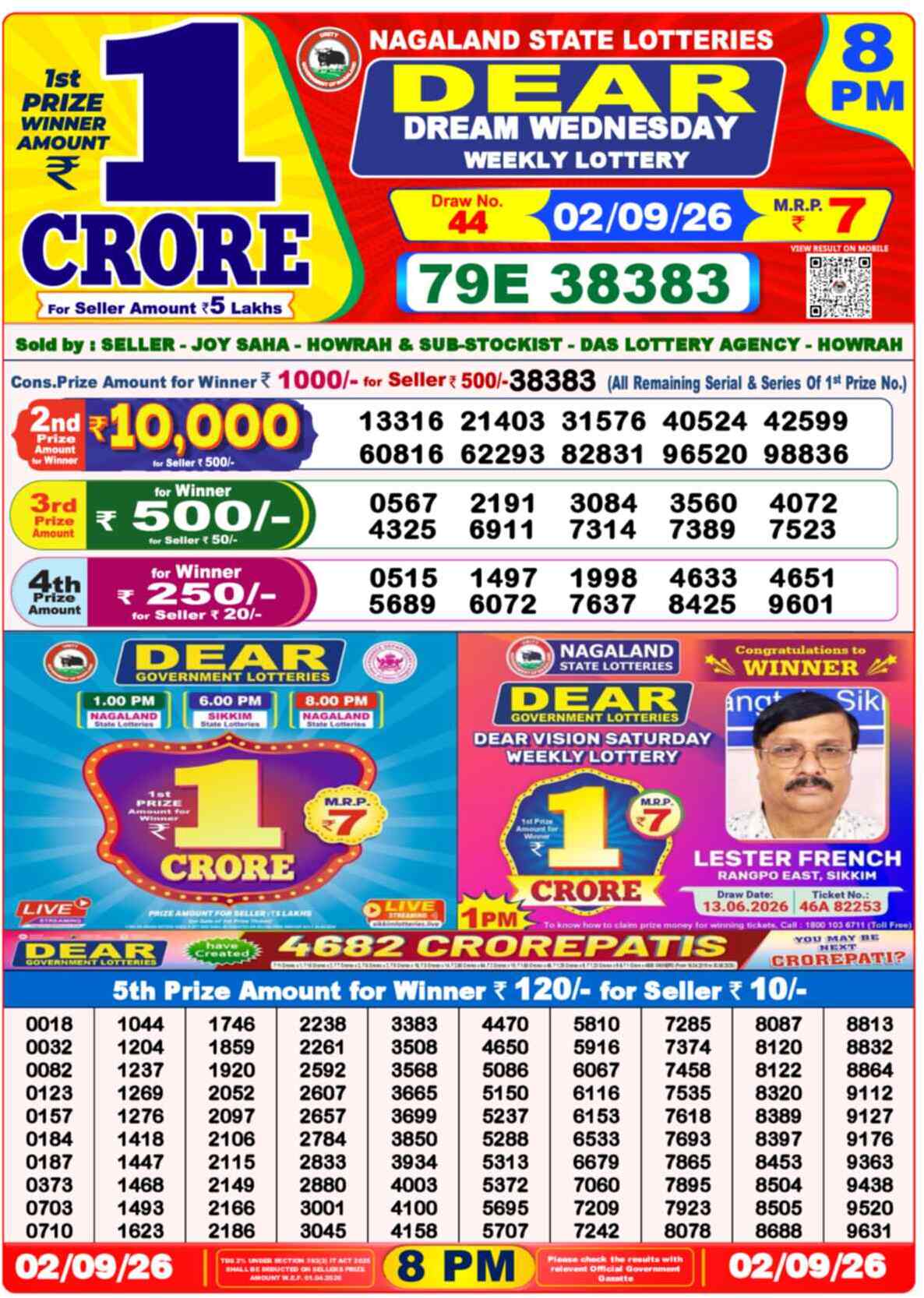Nagaland State Lottery Result 8 PM 02.09.2026